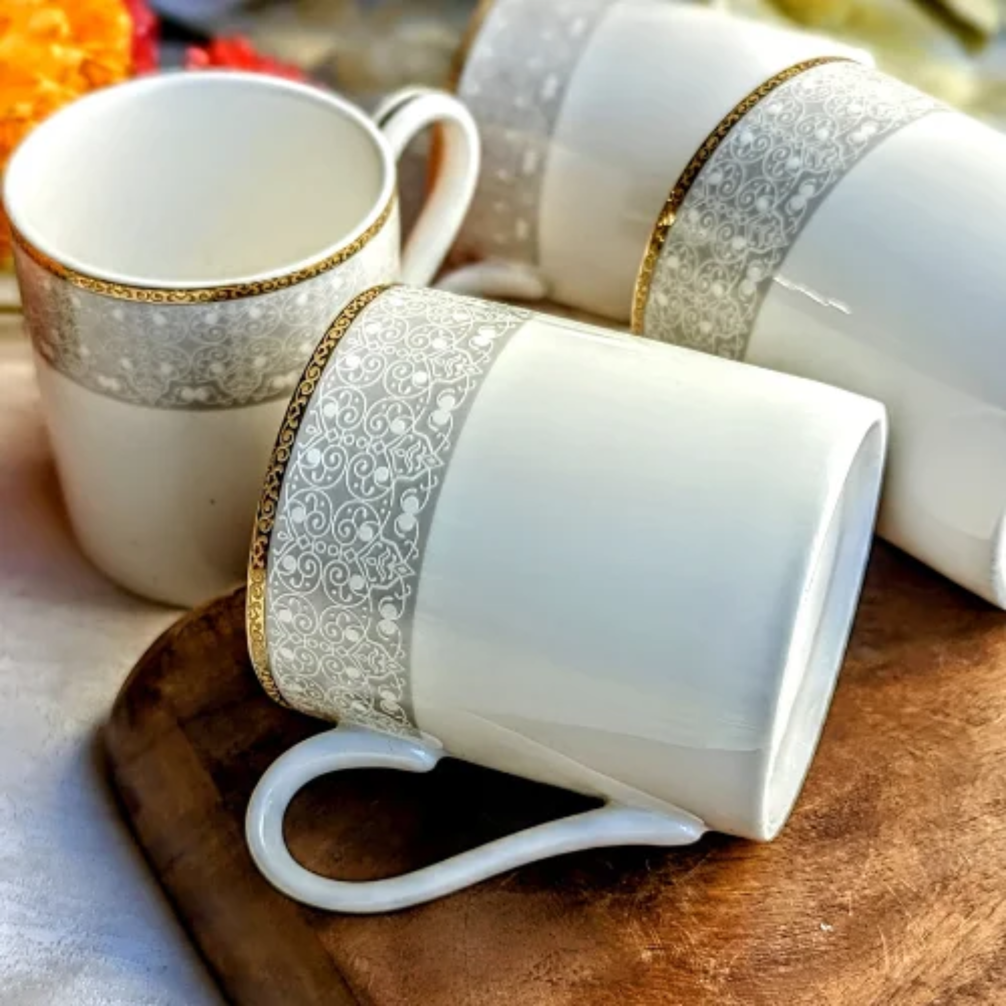 Celestial White Coffee Mugs - Set of 6