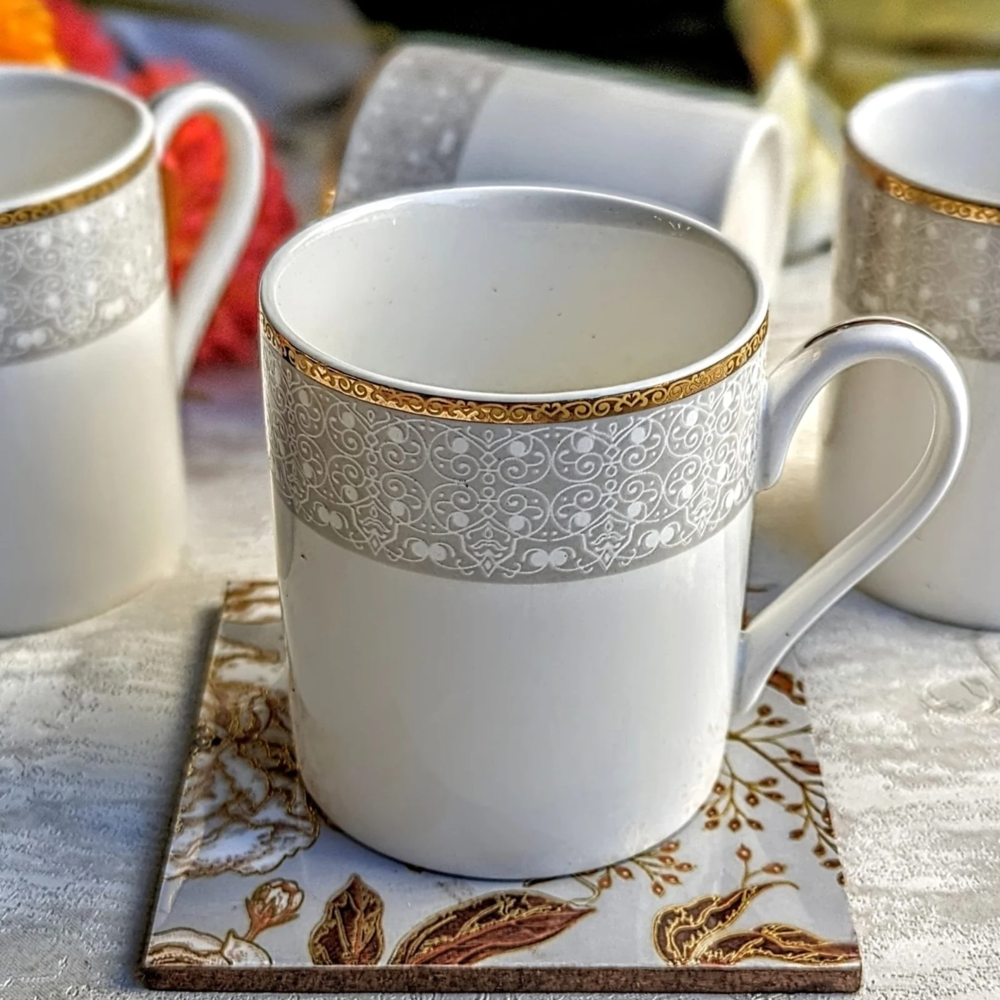 Celestial White Coffee Mugs - Set of 6