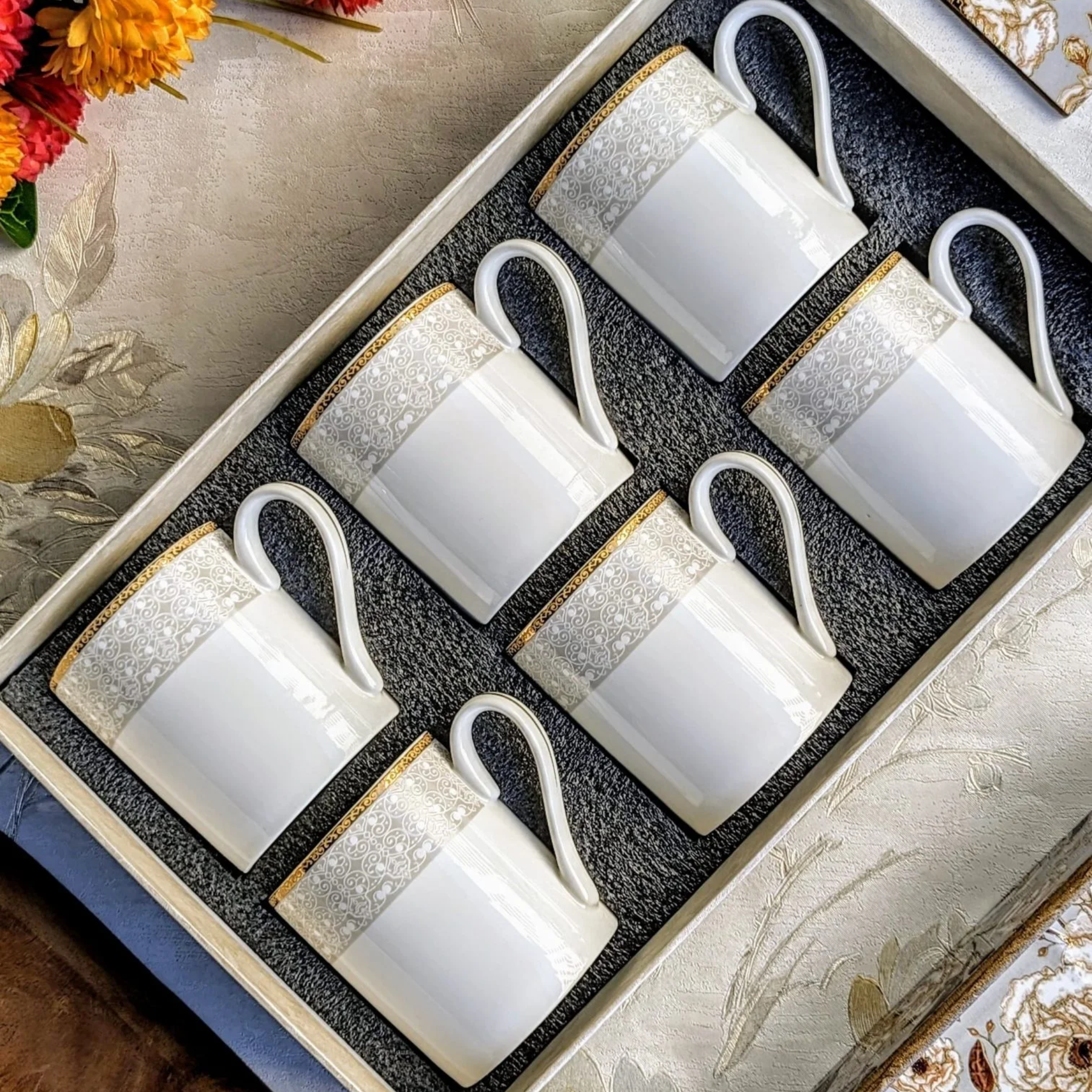 Celestial White Coffee Mugs - Set of 6