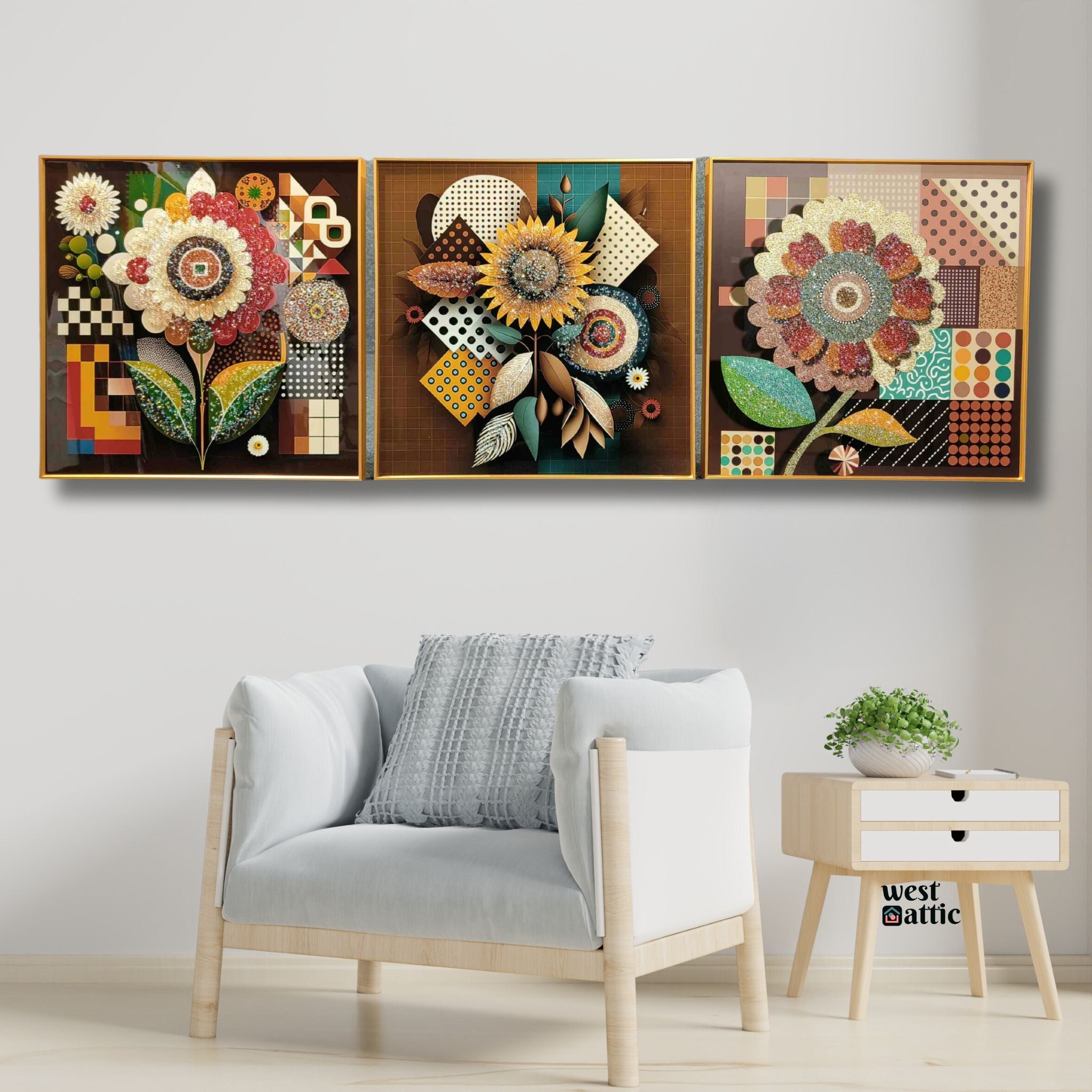 Colorful Geometric Floral Wall Art Set