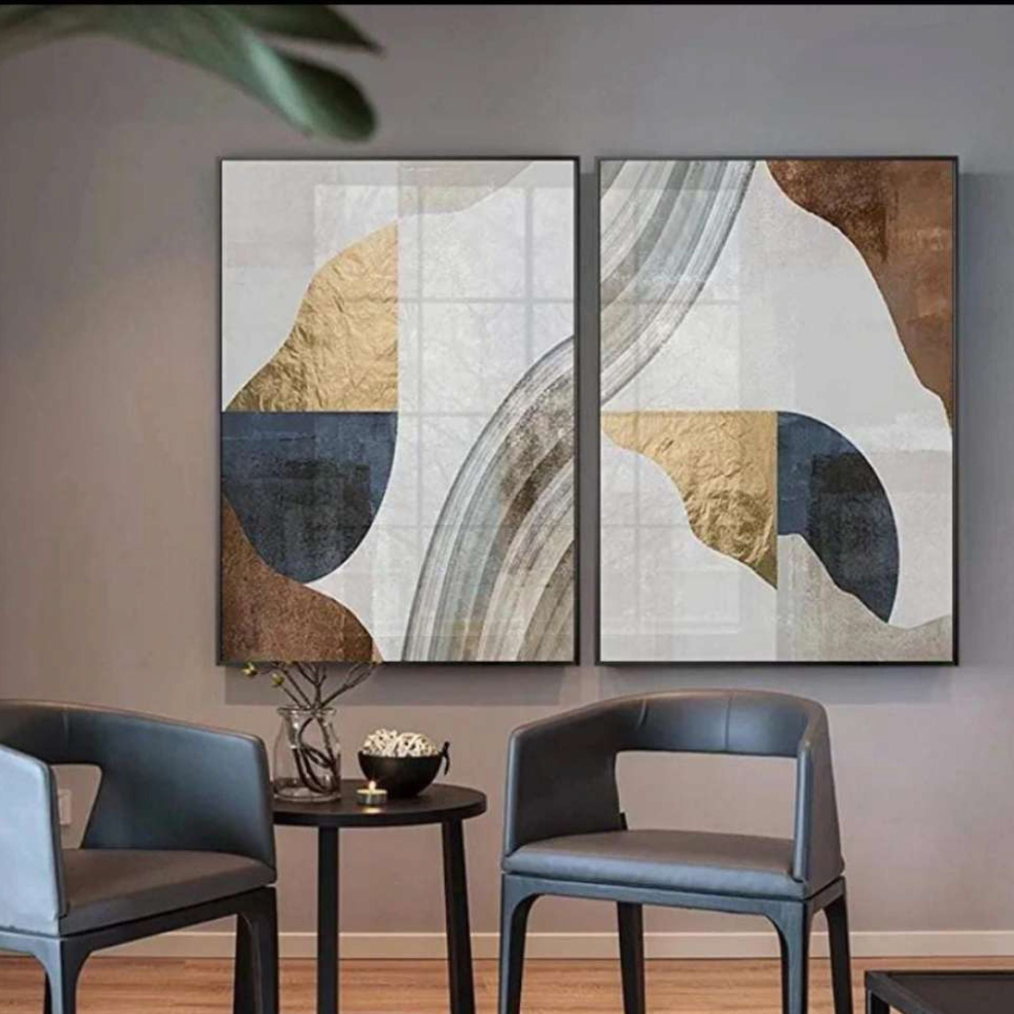 Modern Elegant Curves Duo Crystal Art Painting - Set of 2