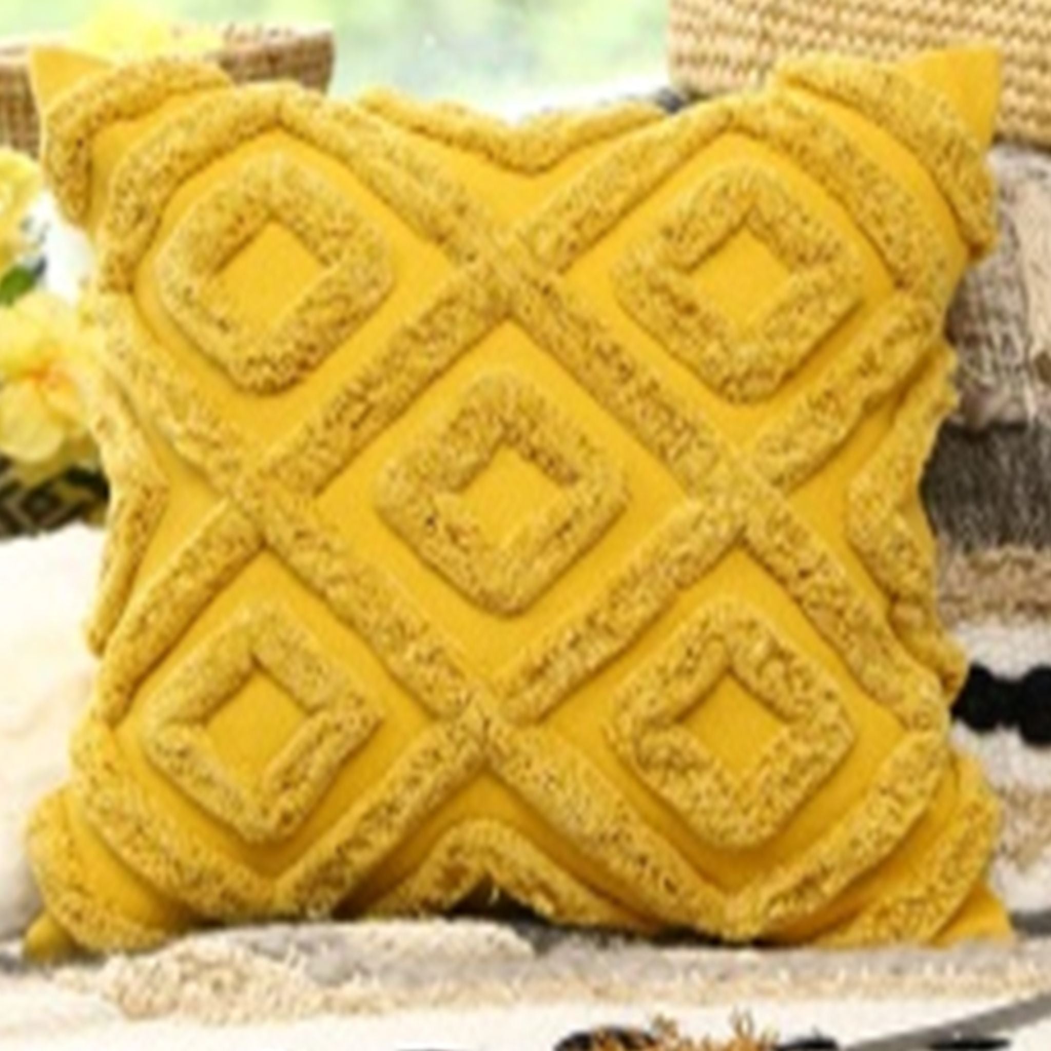 Diamond Tufted Cushion Cover - Yellow