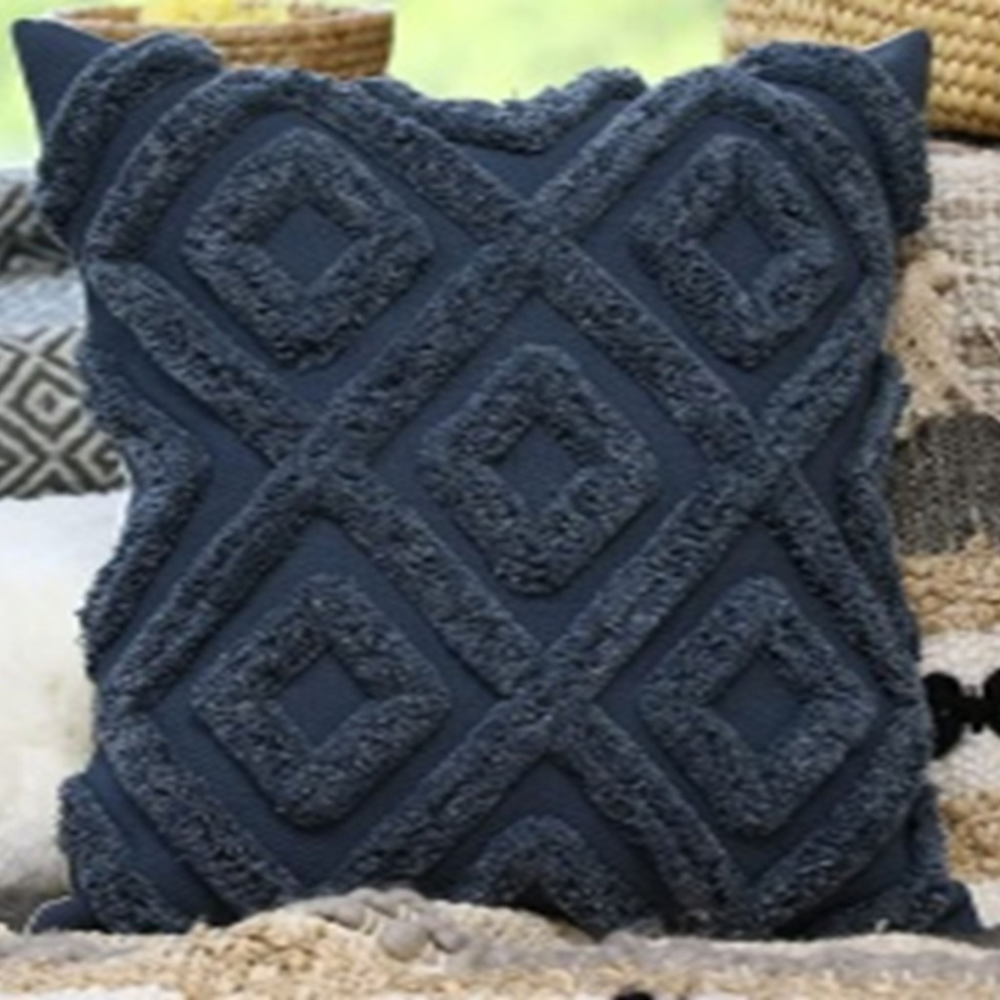 Diamond Tufted Cushion Cover - Blue