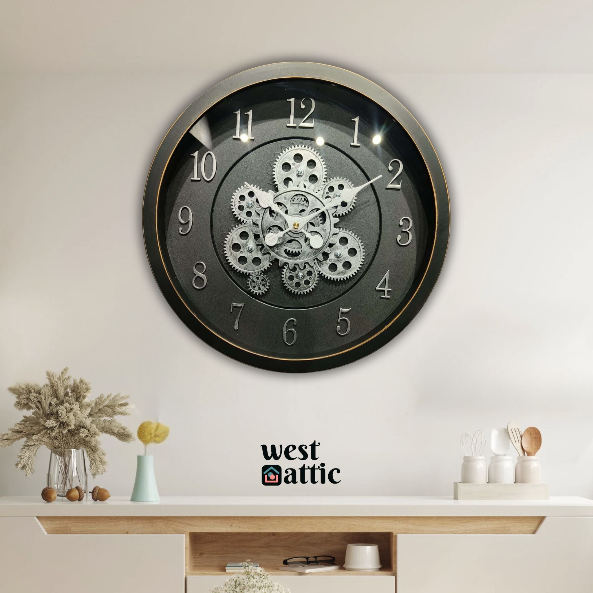 Ebony Industrial Gear Wall Clock