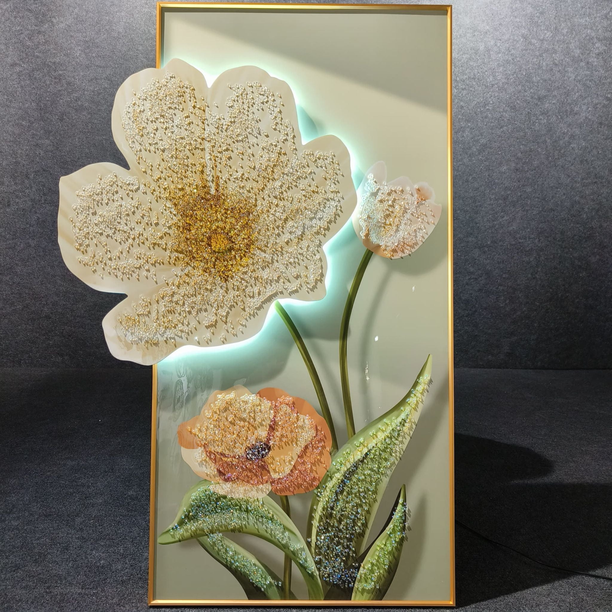 Elegant Floral Crystal Wall Art with LED