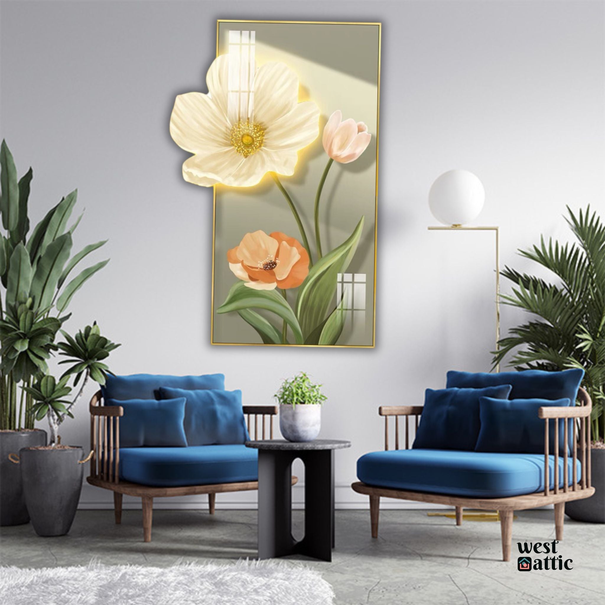 Elegant Floral Crystal Wall Art with LED