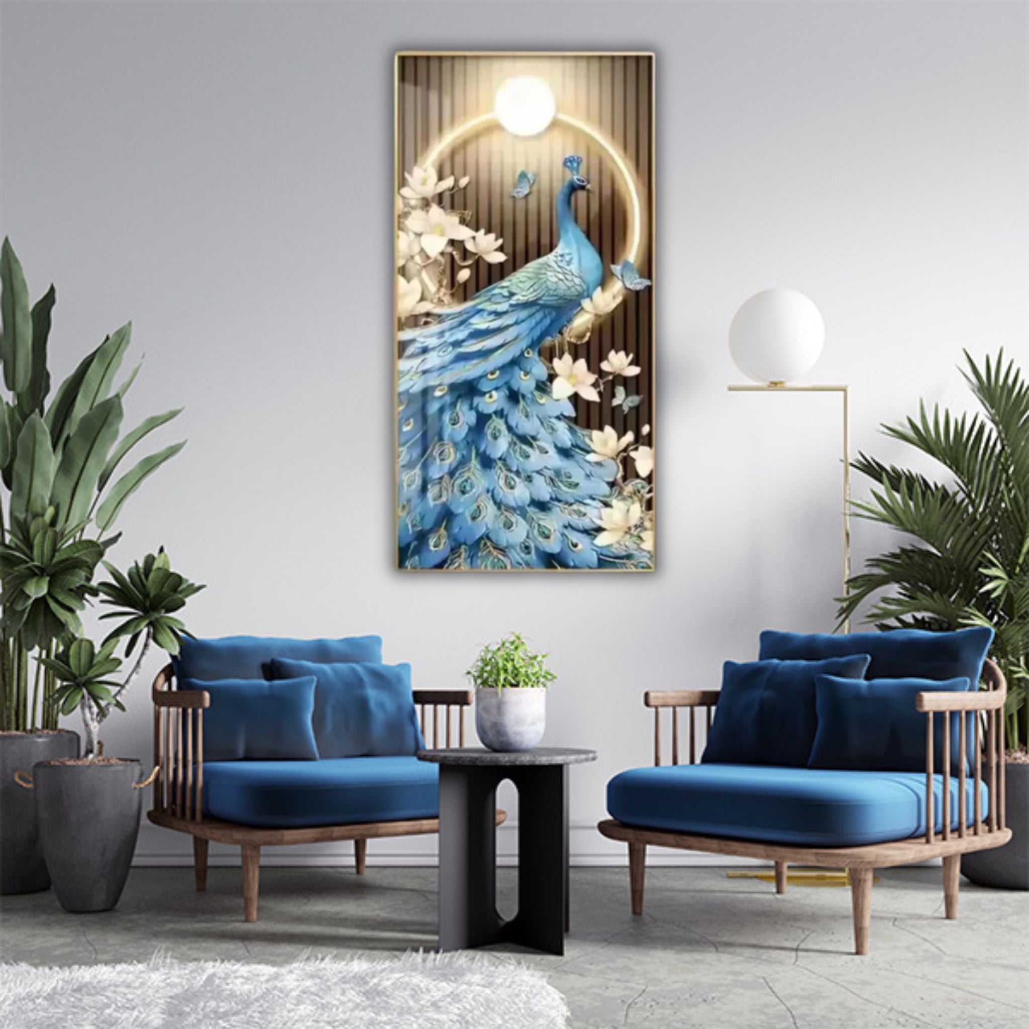 Elegant Peacock Crystal Wall Art with LED