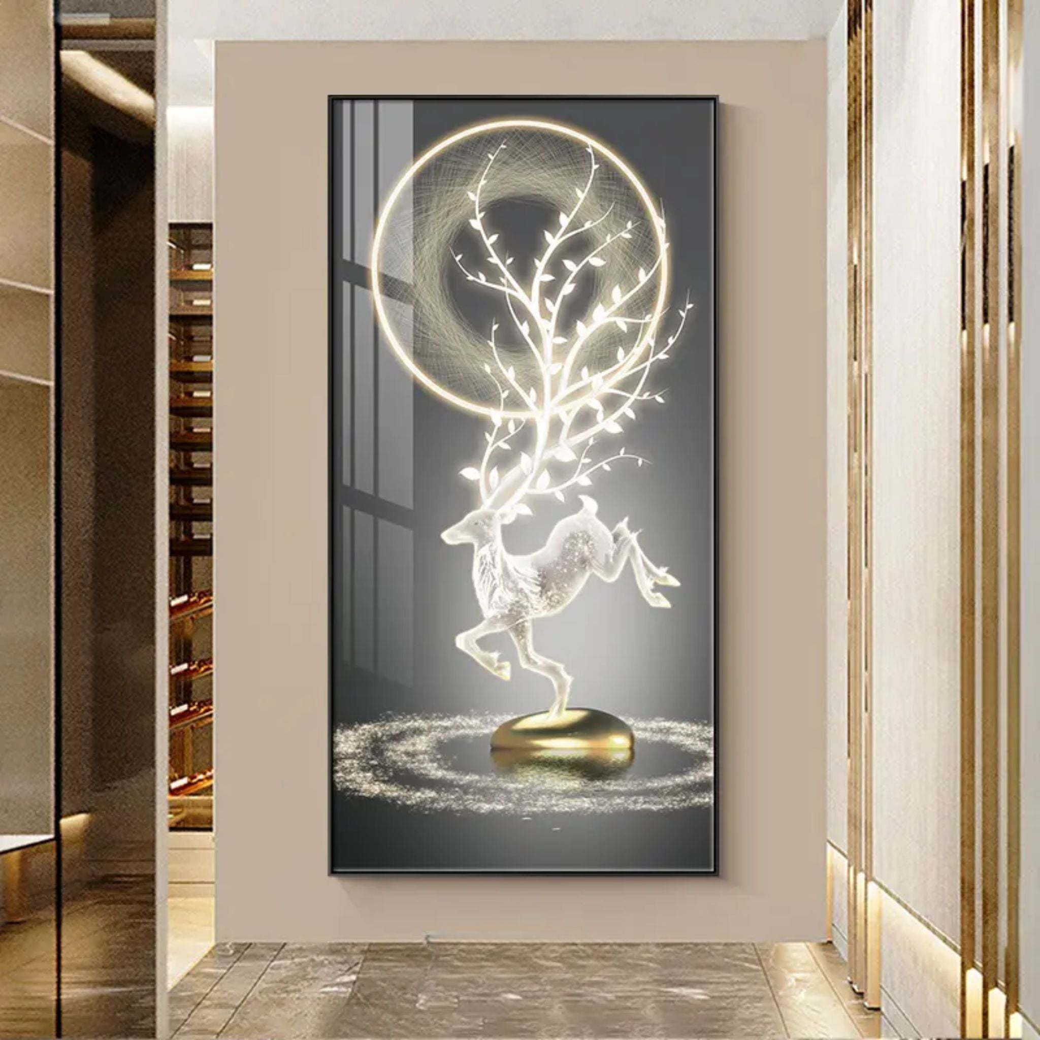 Enchanted Deer Dance Crystal Wall Painting with LED