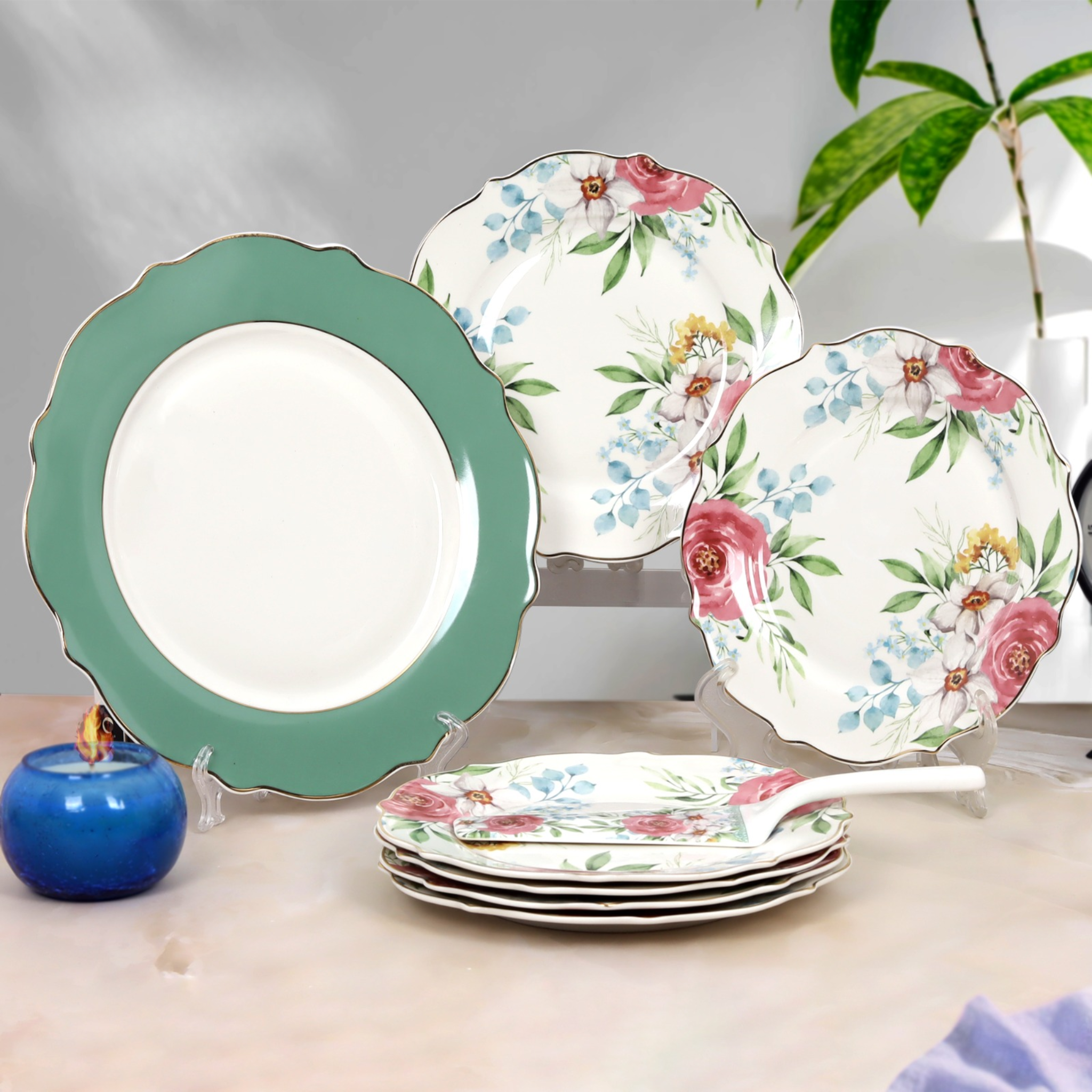 Floral Blossom Porcelain Plate - Set of 8