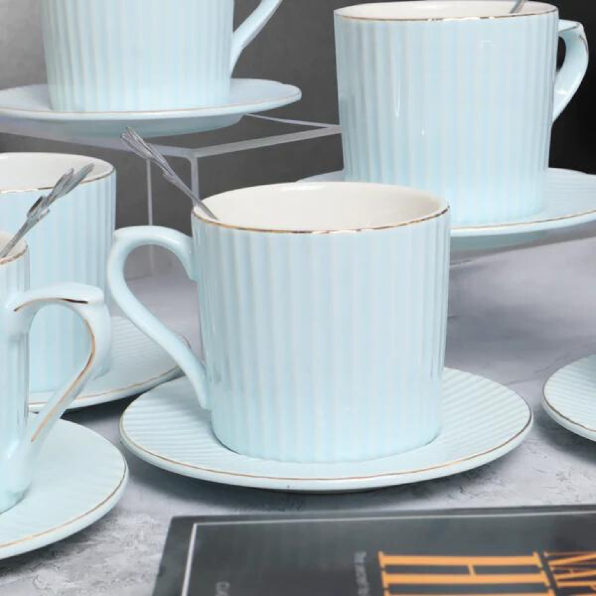 French Scallop Ceramic Tea Set - Set of 6