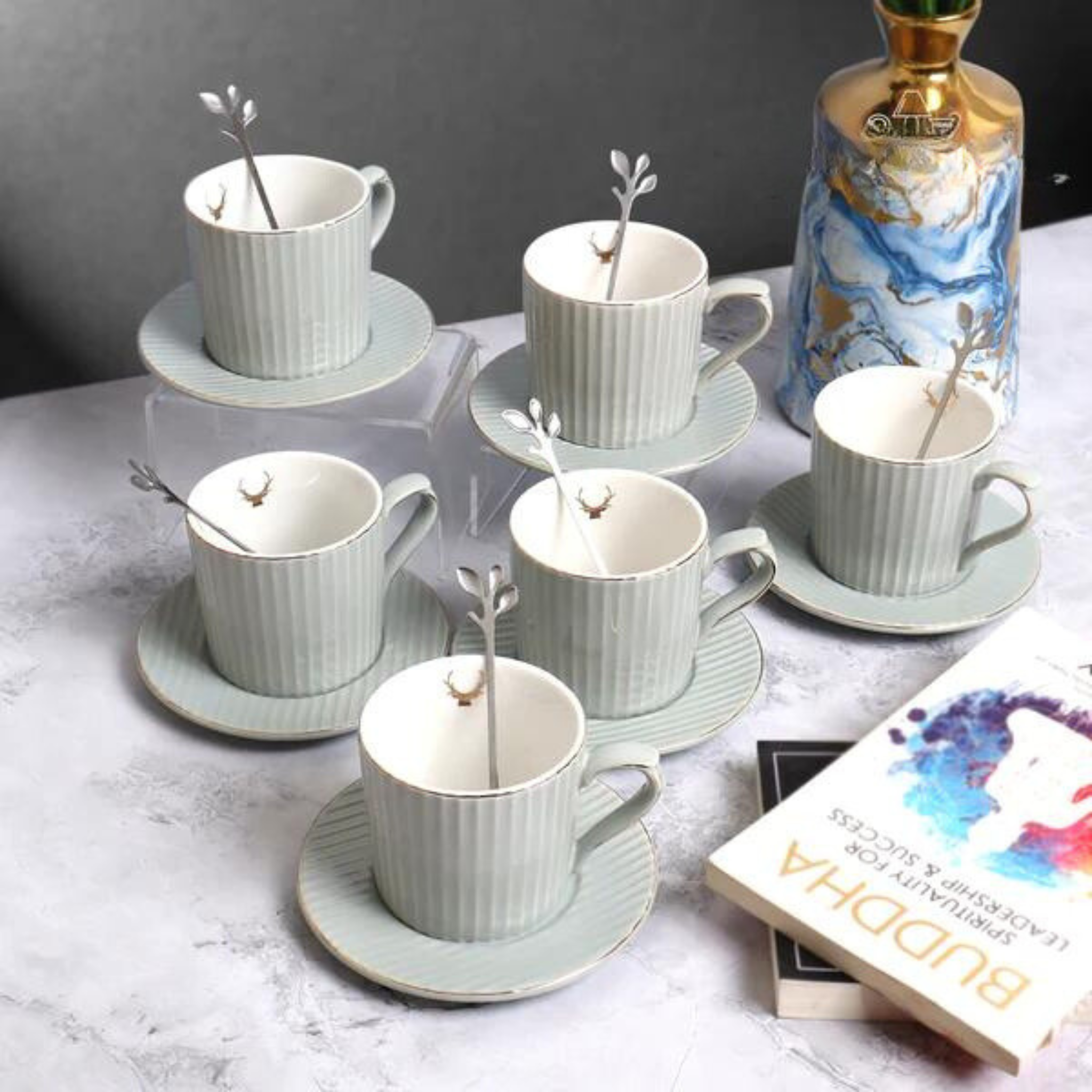 French Scallop Ceramic Tea Set - Set of 6