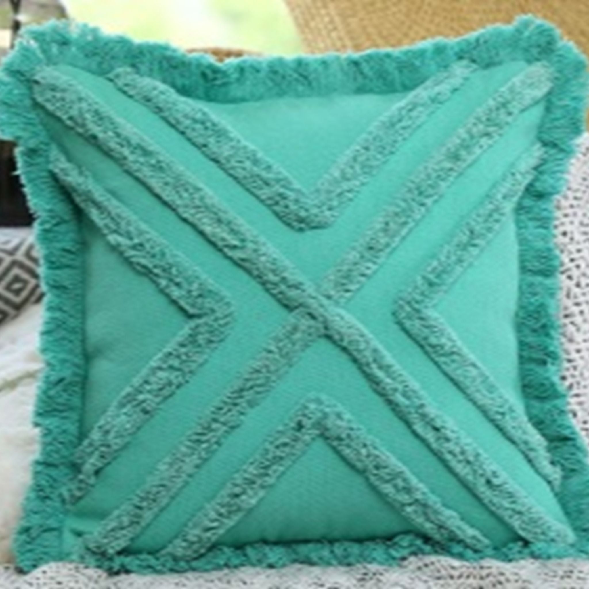 Fringe Pillow Cover - Aqua