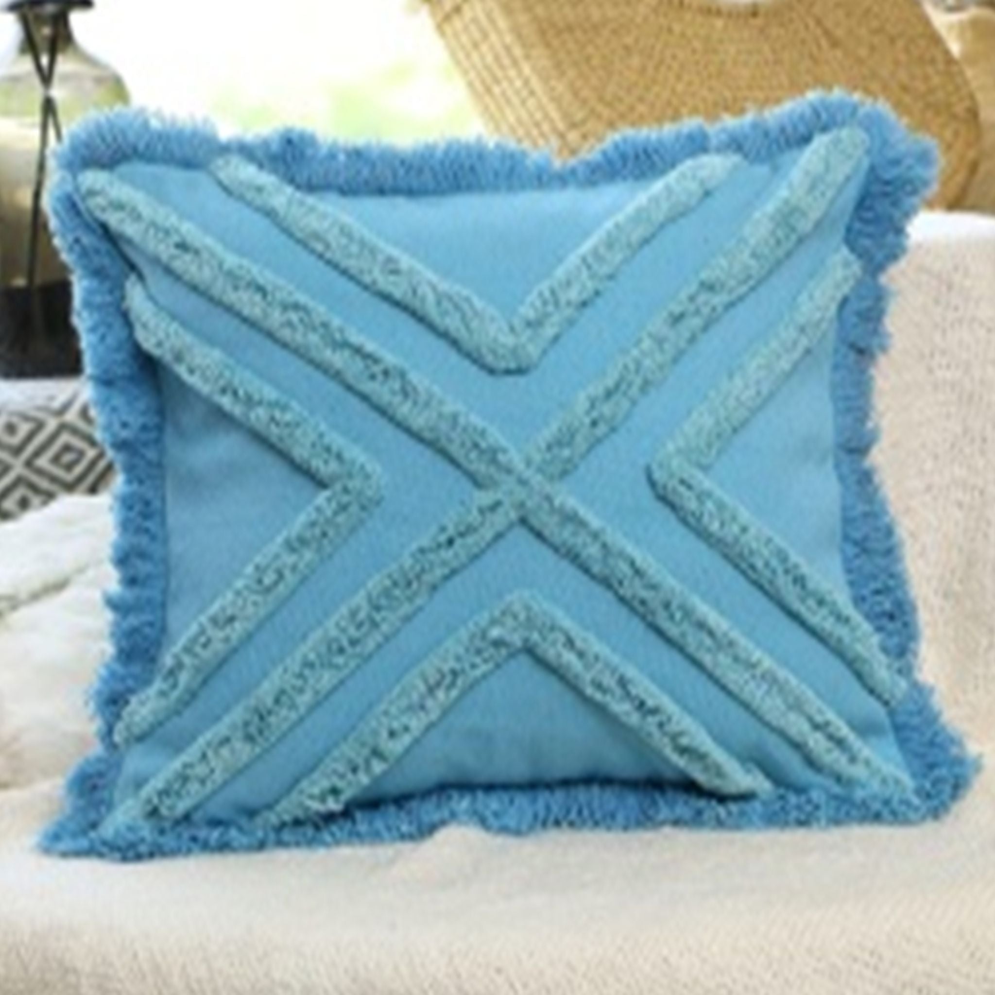 Fringe Pillow Cover - Blue