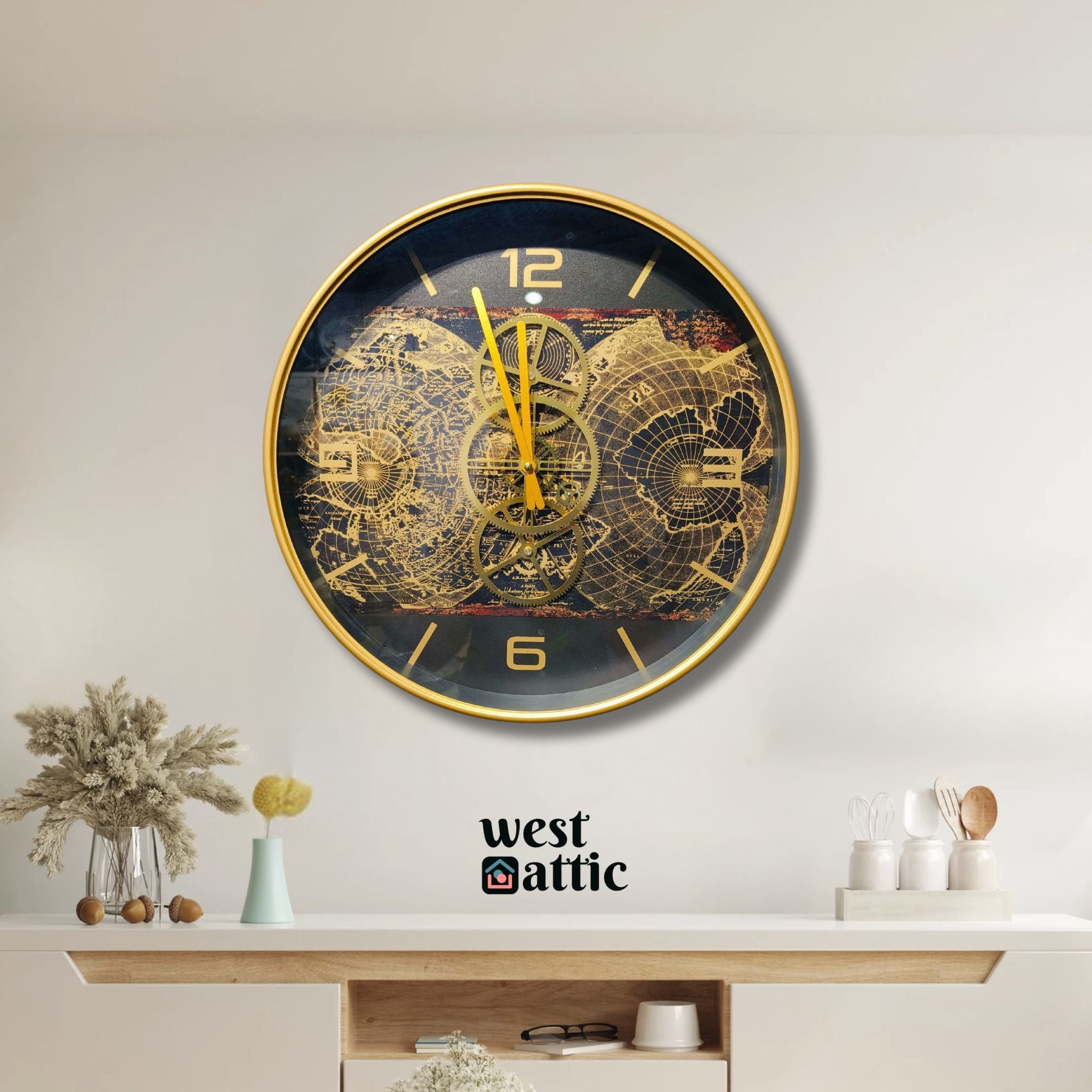 Global Map Gear Wall Clock