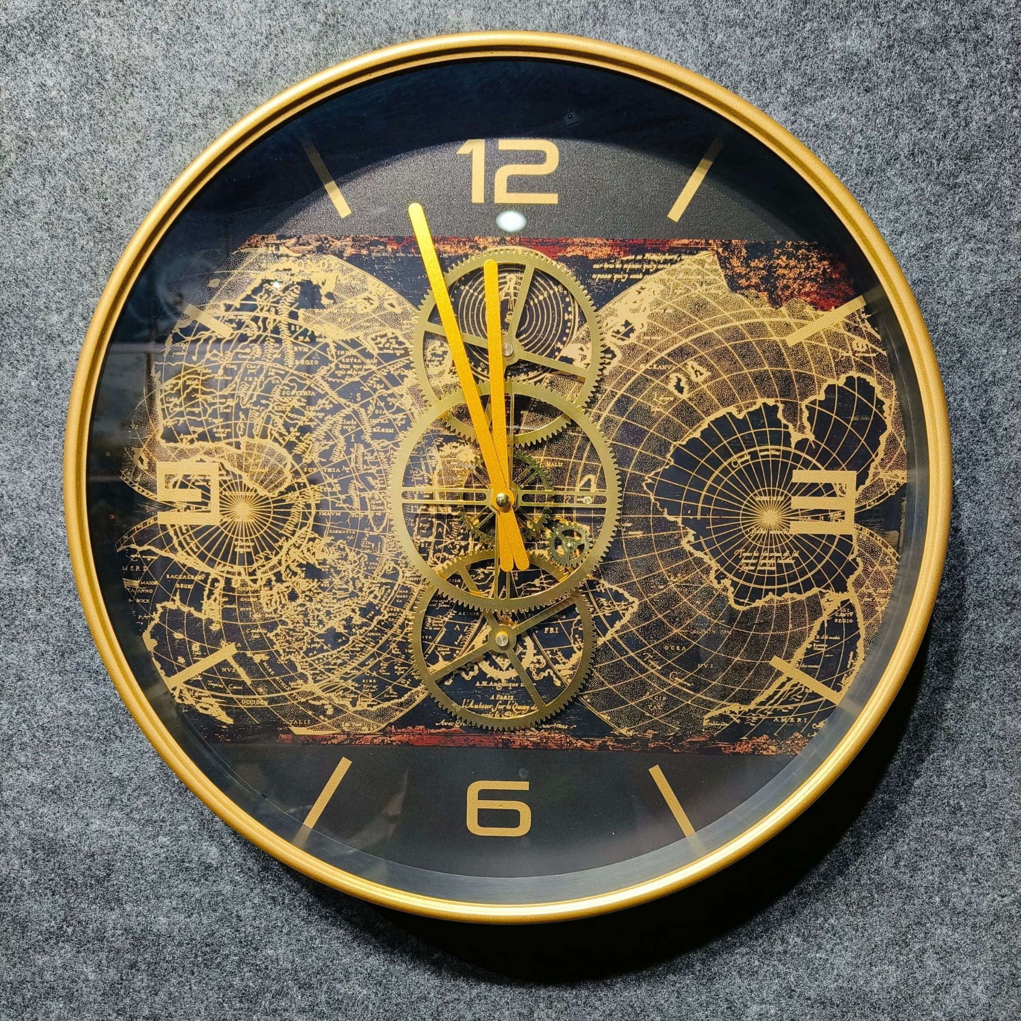 Global Map Gear Wall Clock