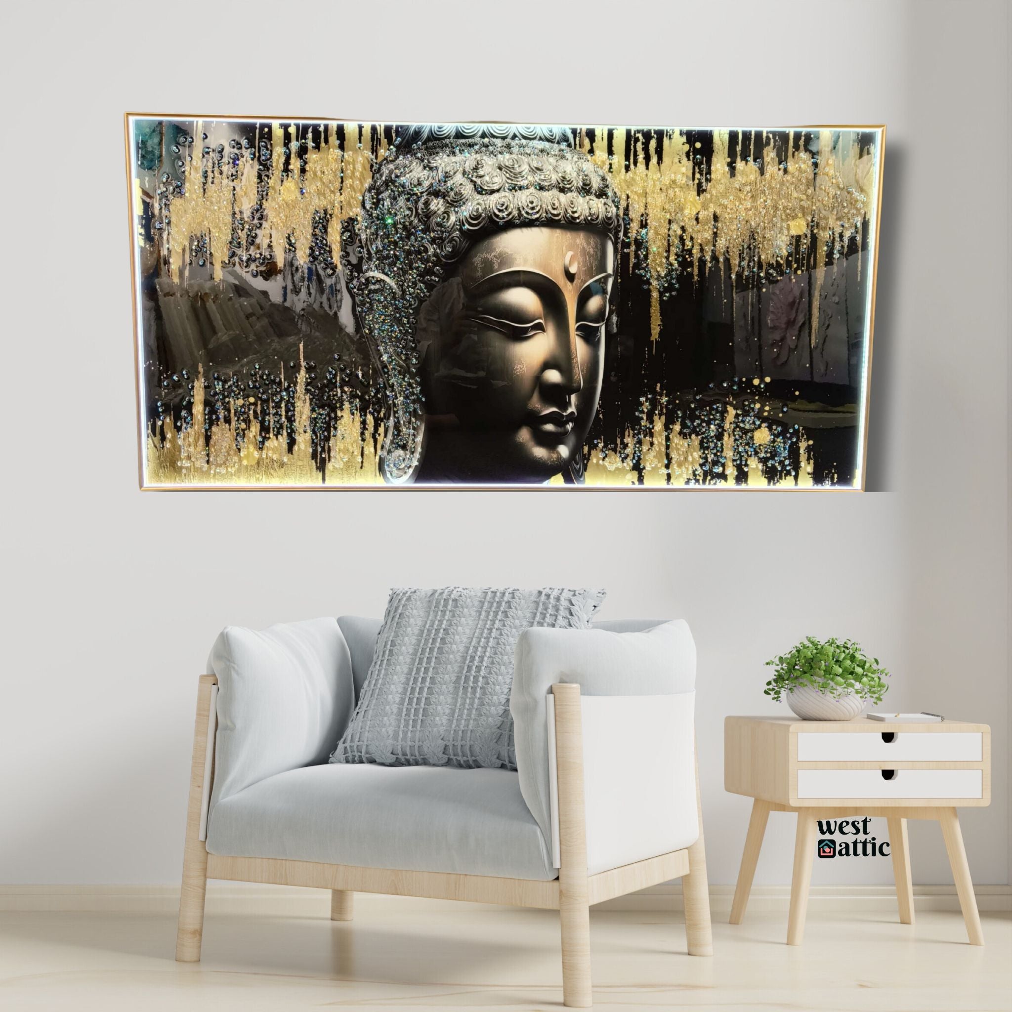 Golden Buddha Crystal LED Wall Art