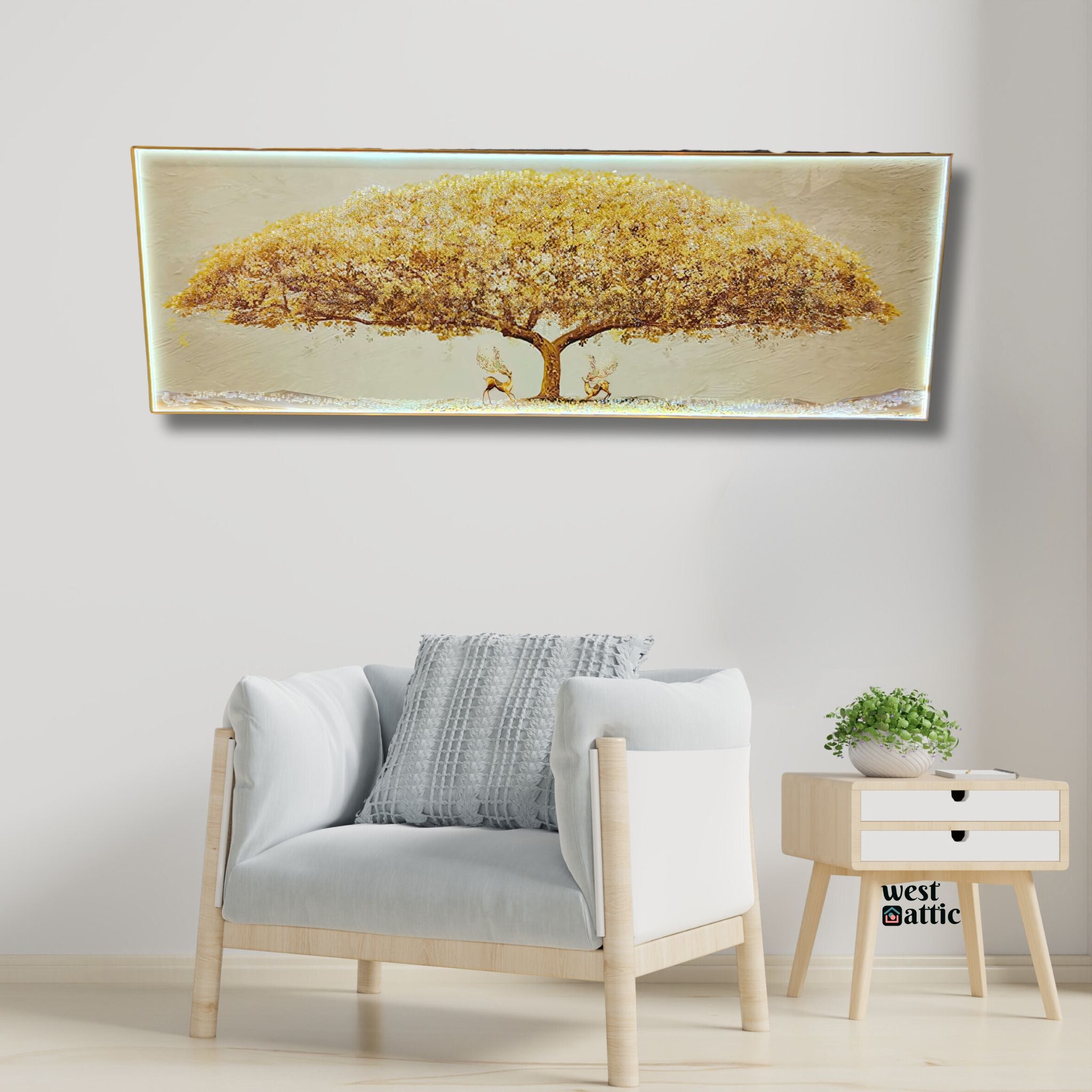 Golden Enlightenment Tree Crystal Wall Art with LED