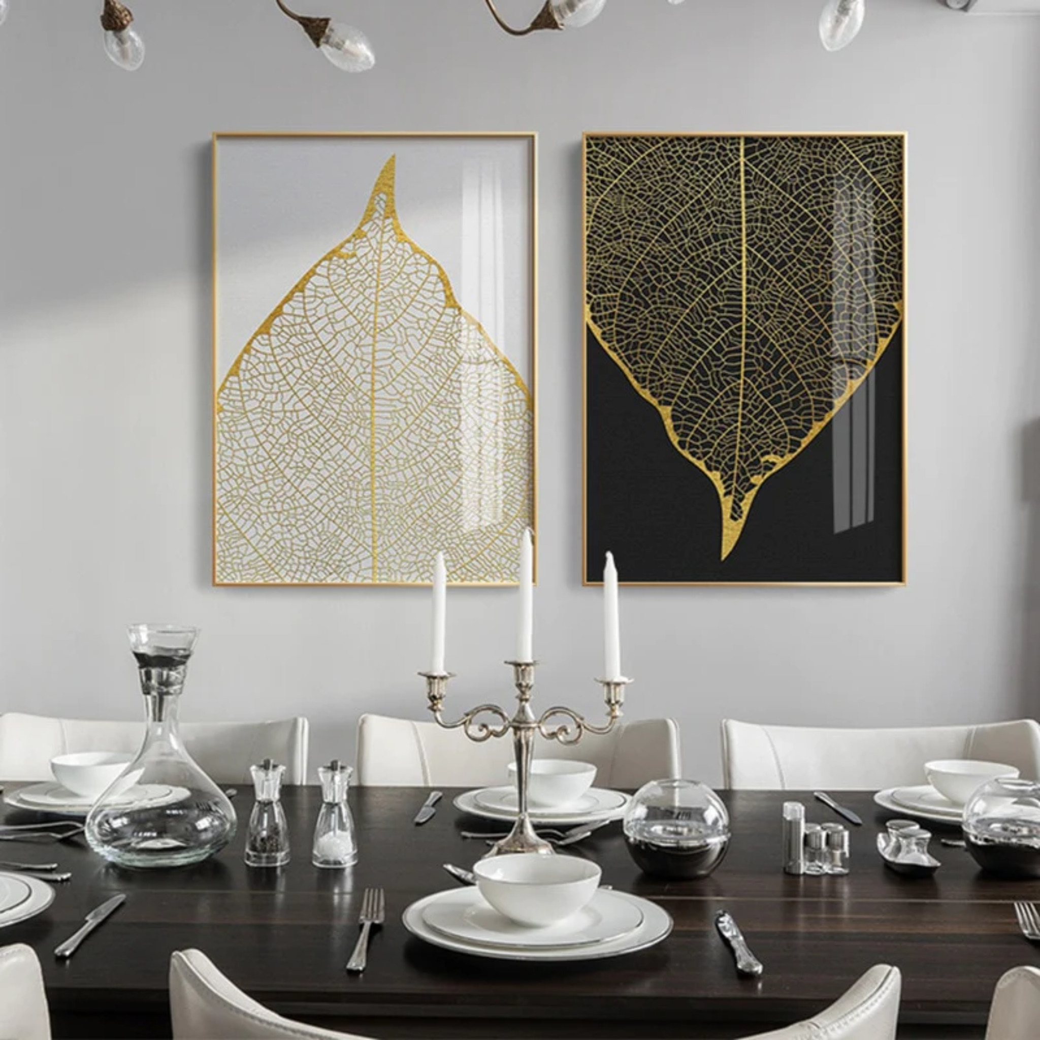 Golden Foliage Crystal Wall Painting Set of 2