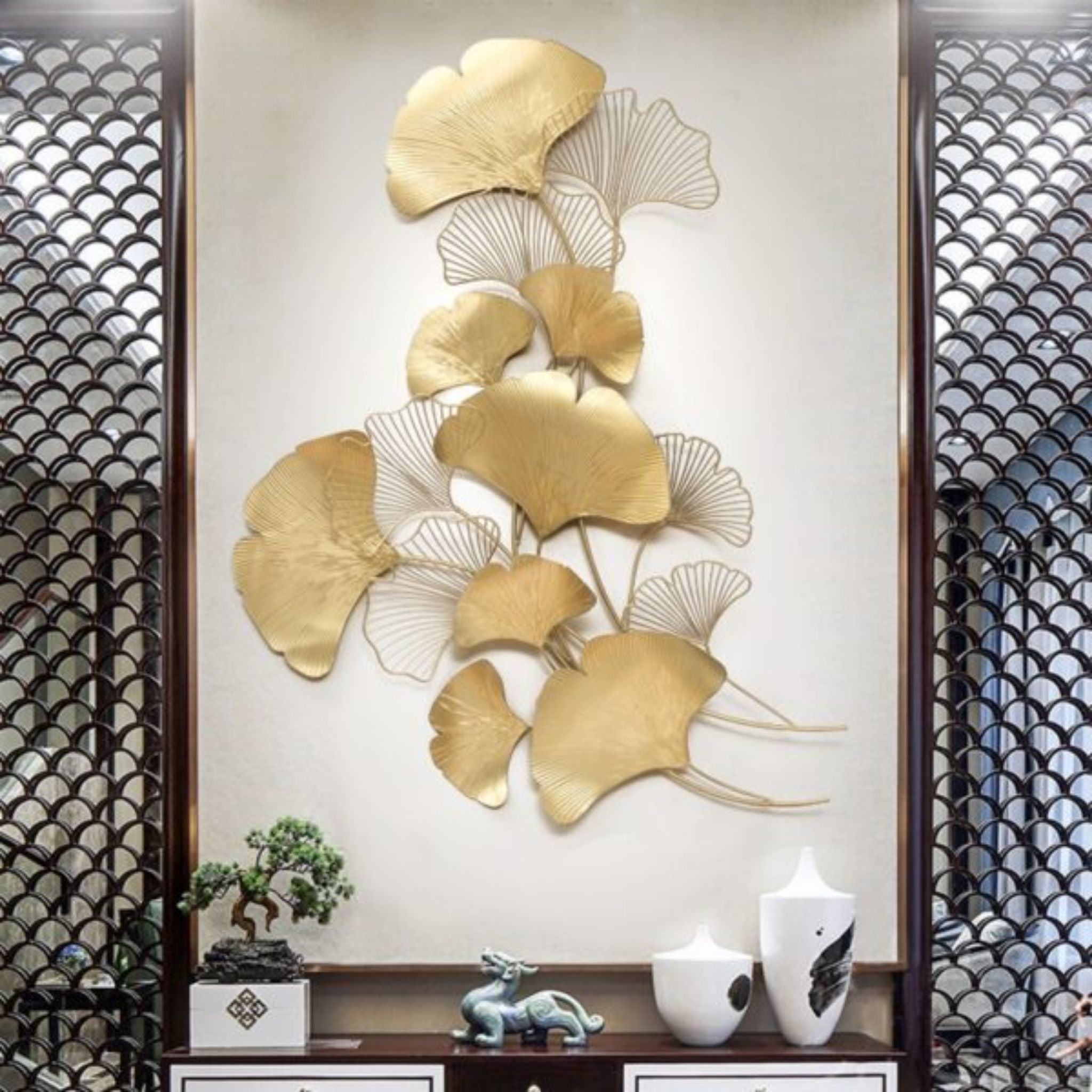 Golden Ginkgo Leaf Metal Wall Art