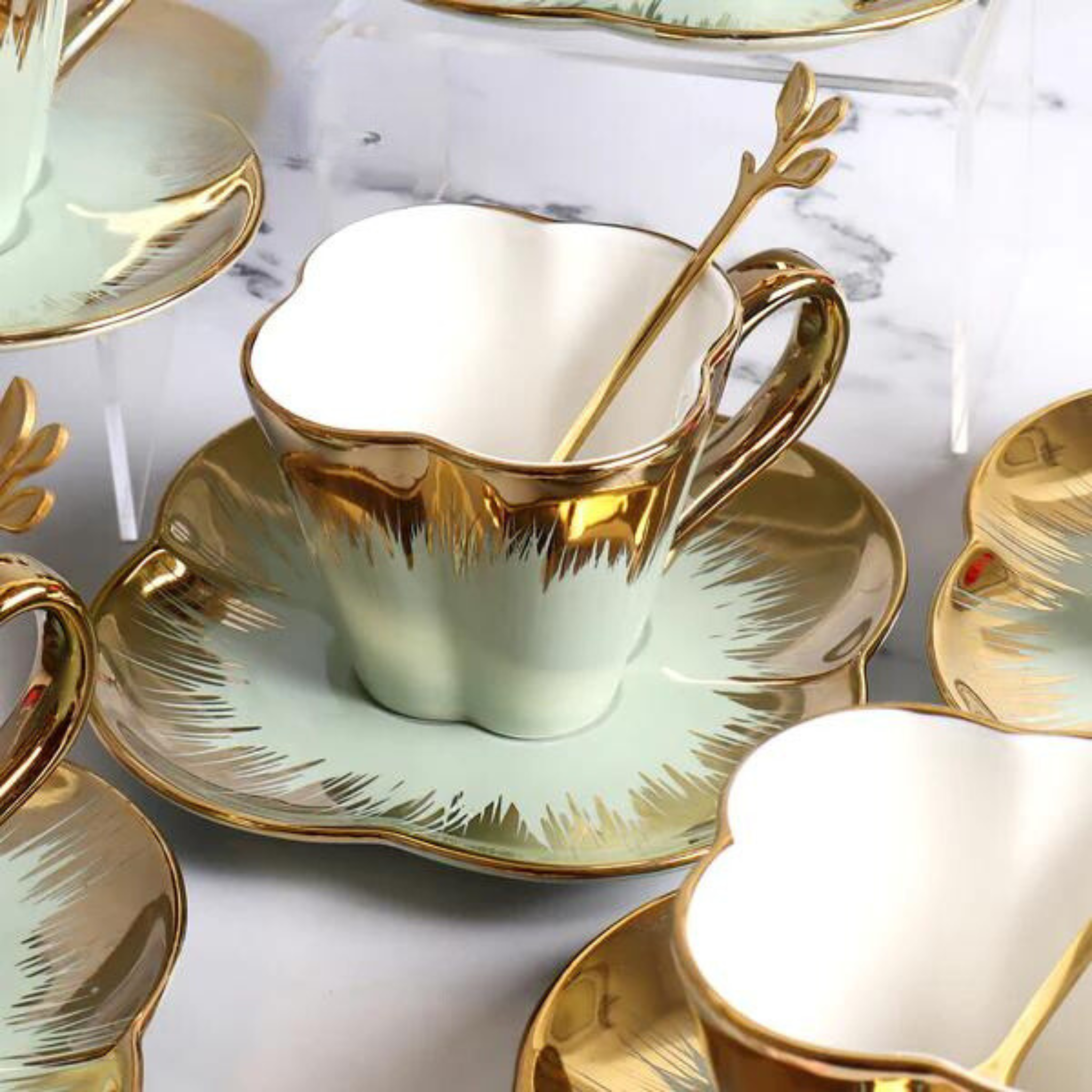 Golden Green Pastel Tea - Set of 6