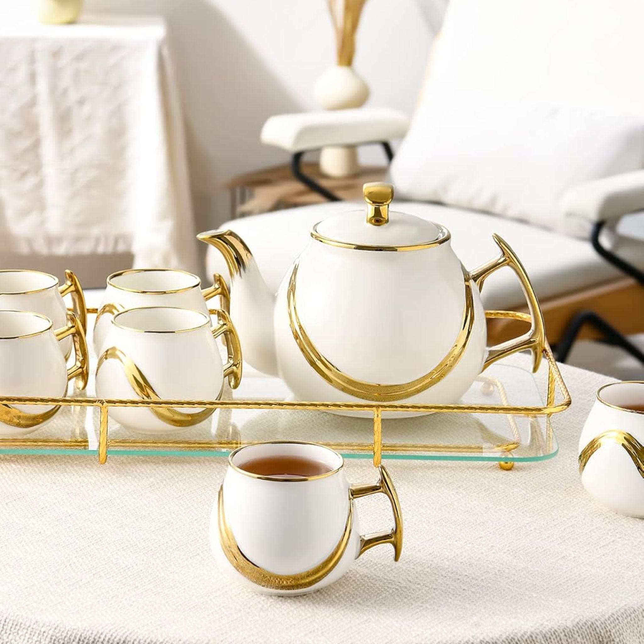 Golden Harmony Porcelain Tea Set