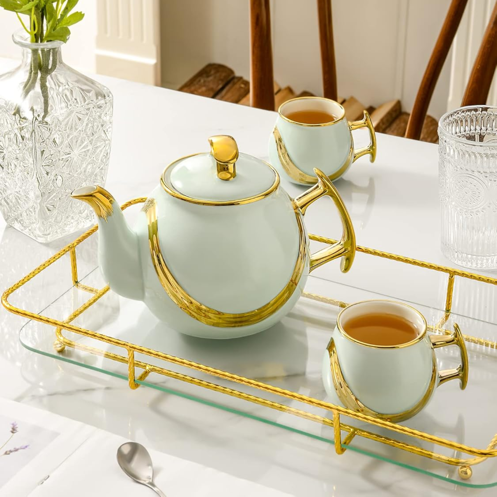 Golden Harmony Porcelain Tea Set