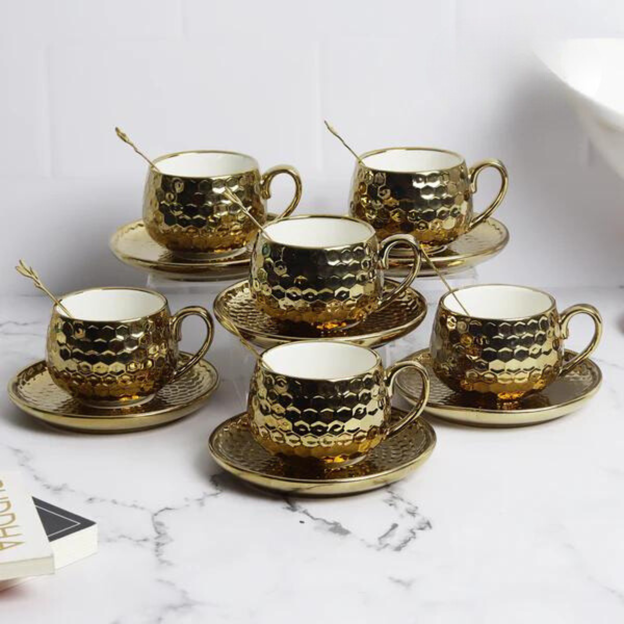 Golden Hive Ceramic Tea Set - Set of 6