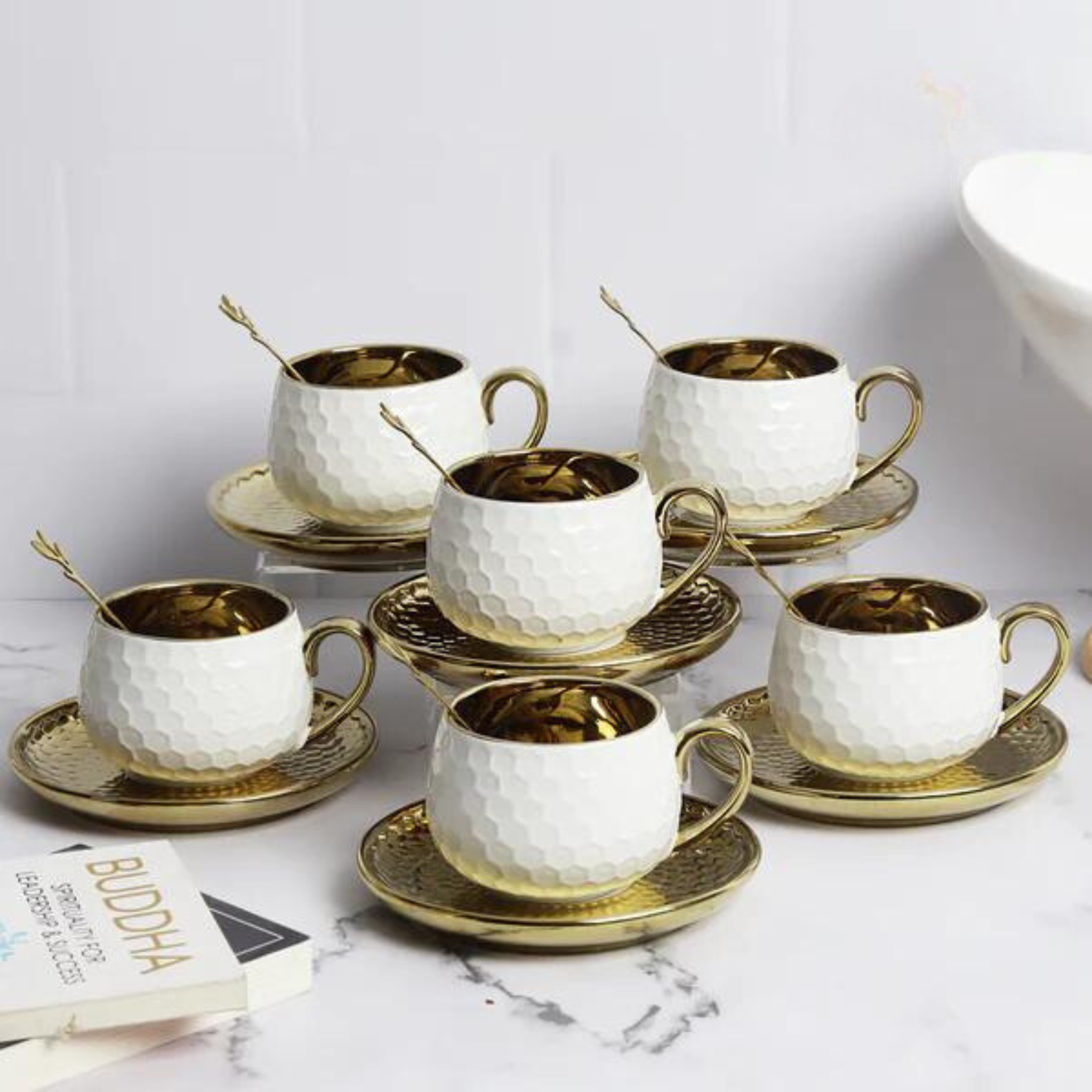 Golden Hive Ceramic Tea Set - Set of 6