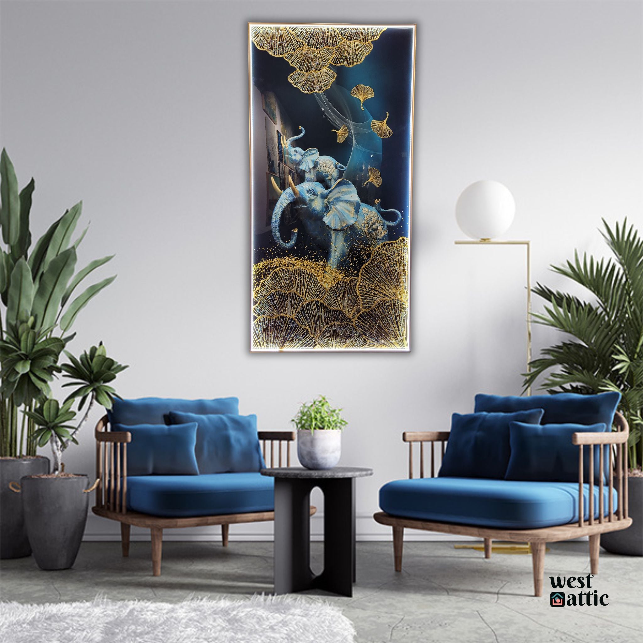 Golden Serenade Elephants LED Crystal Wall Art