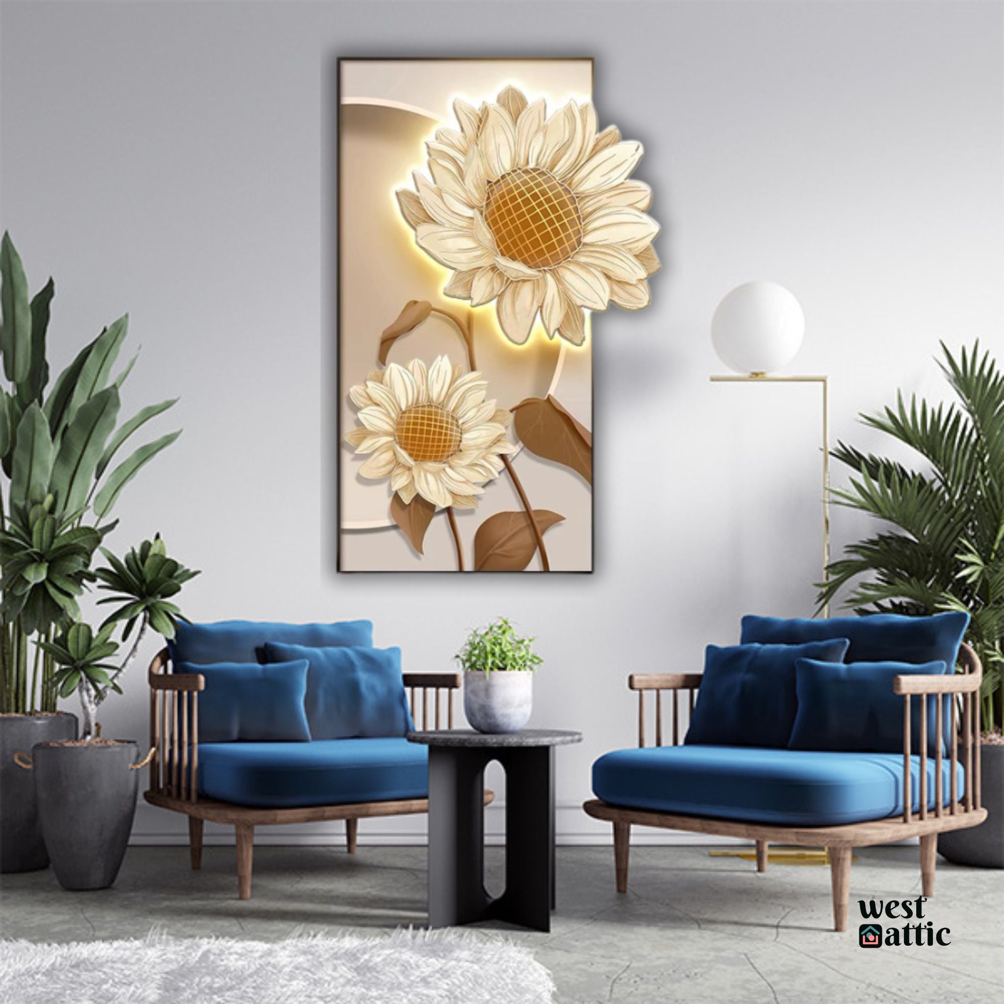 Golden Sunflower Crystal Wall Art with LED