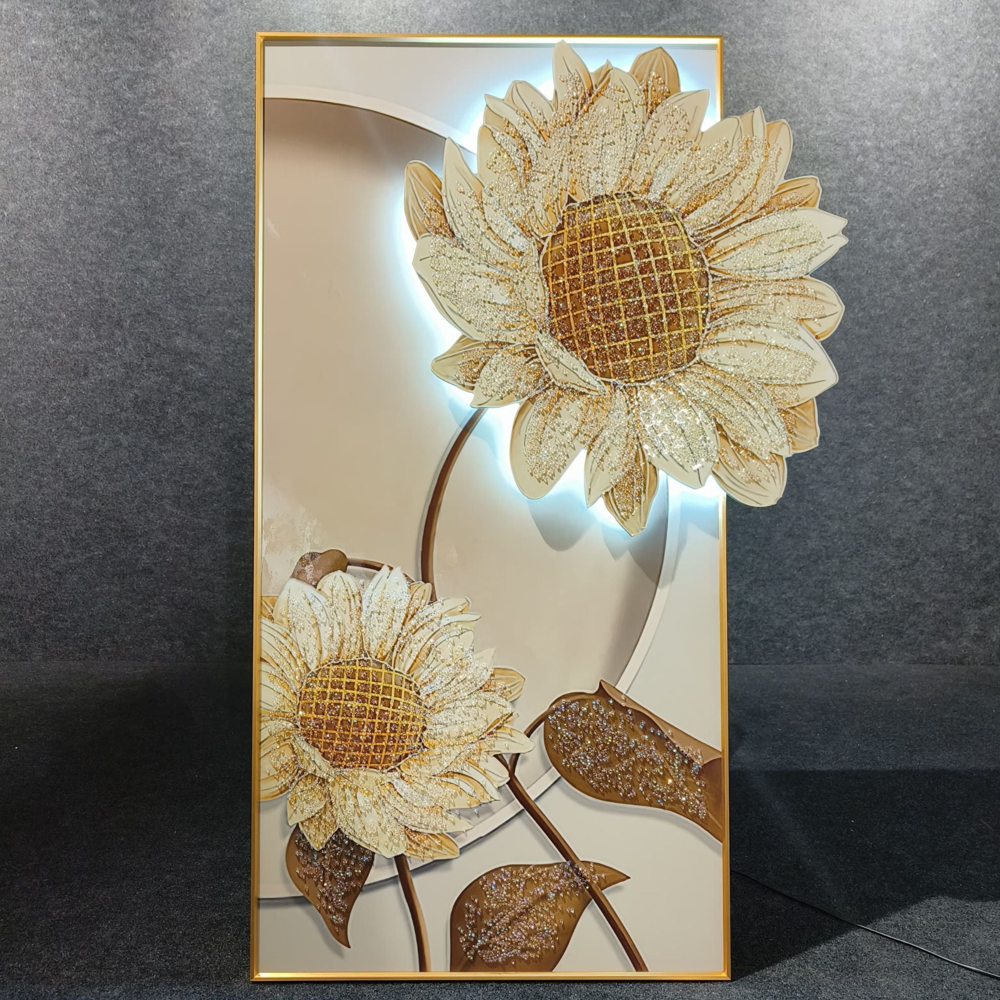 Golden Sunflower Crystal Wall Art with LED