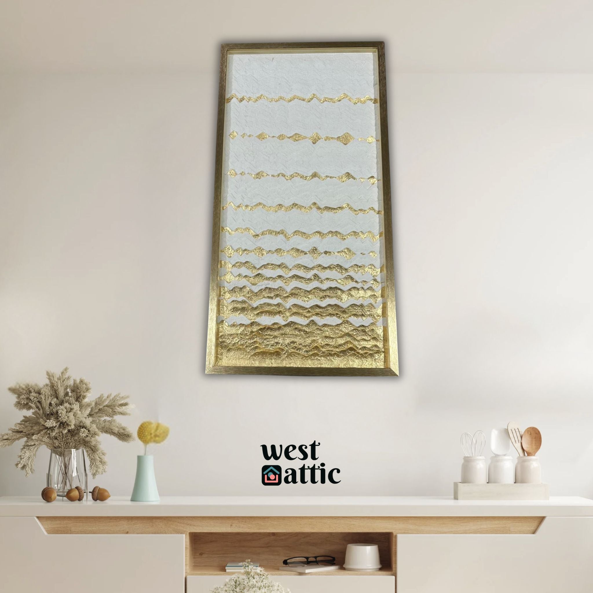 Golden Waves Abstract Wall Art Frame