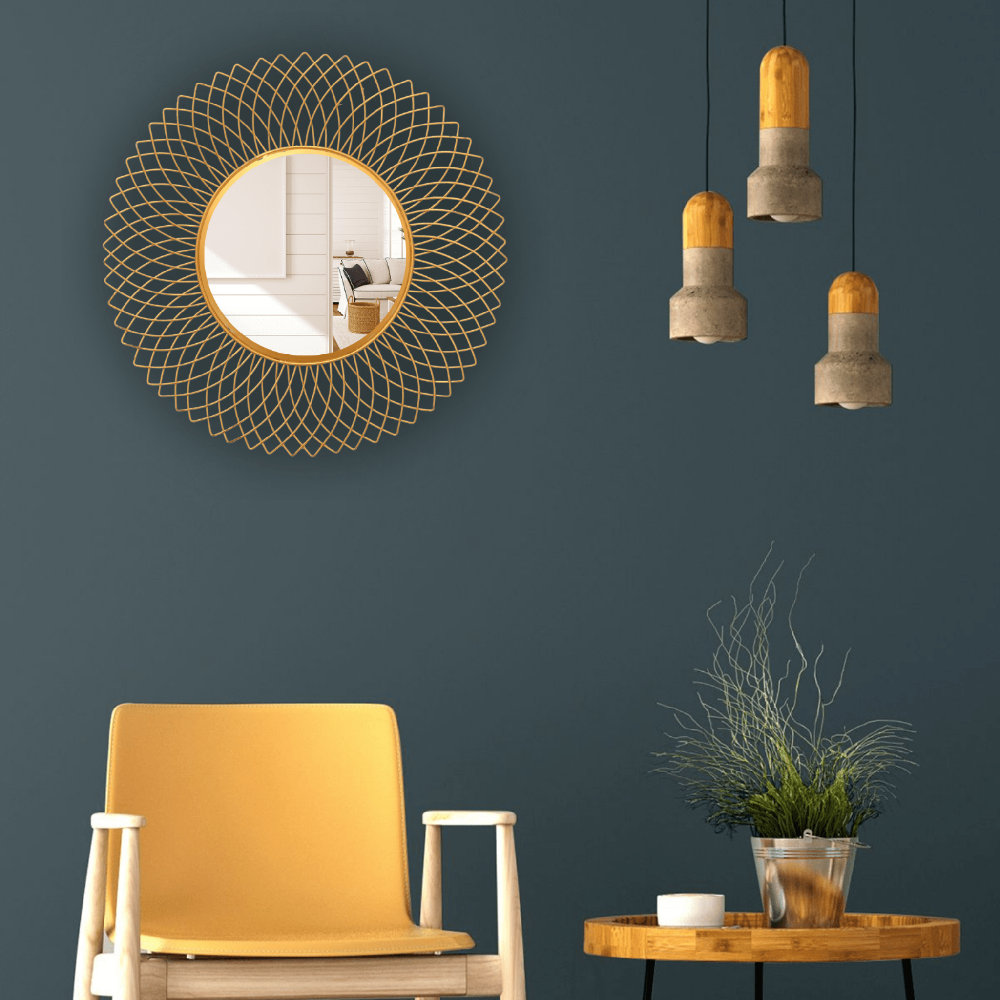 Golden Web Metal Wall Mirror