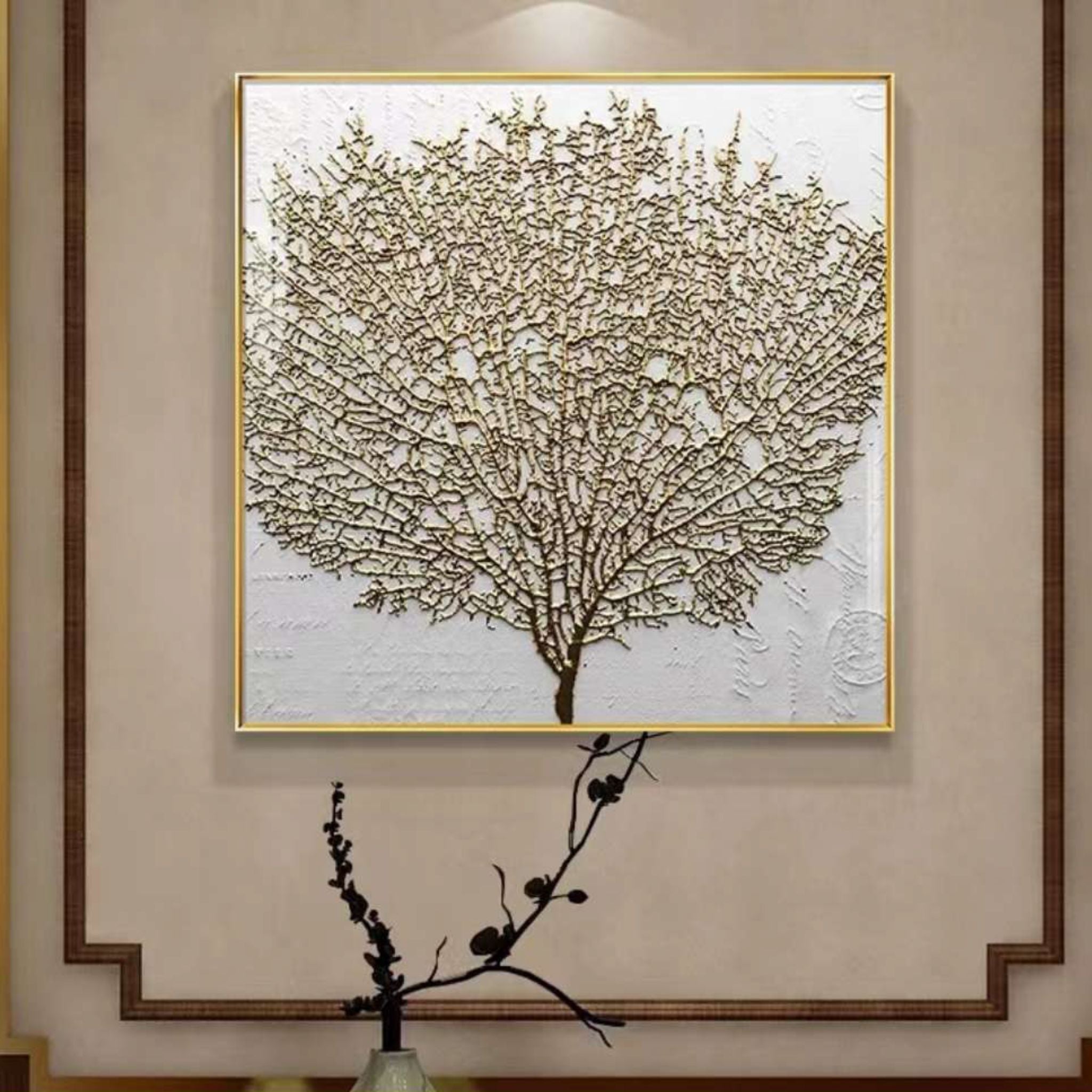 Golden Wishing Tree Crystal Wall Painting