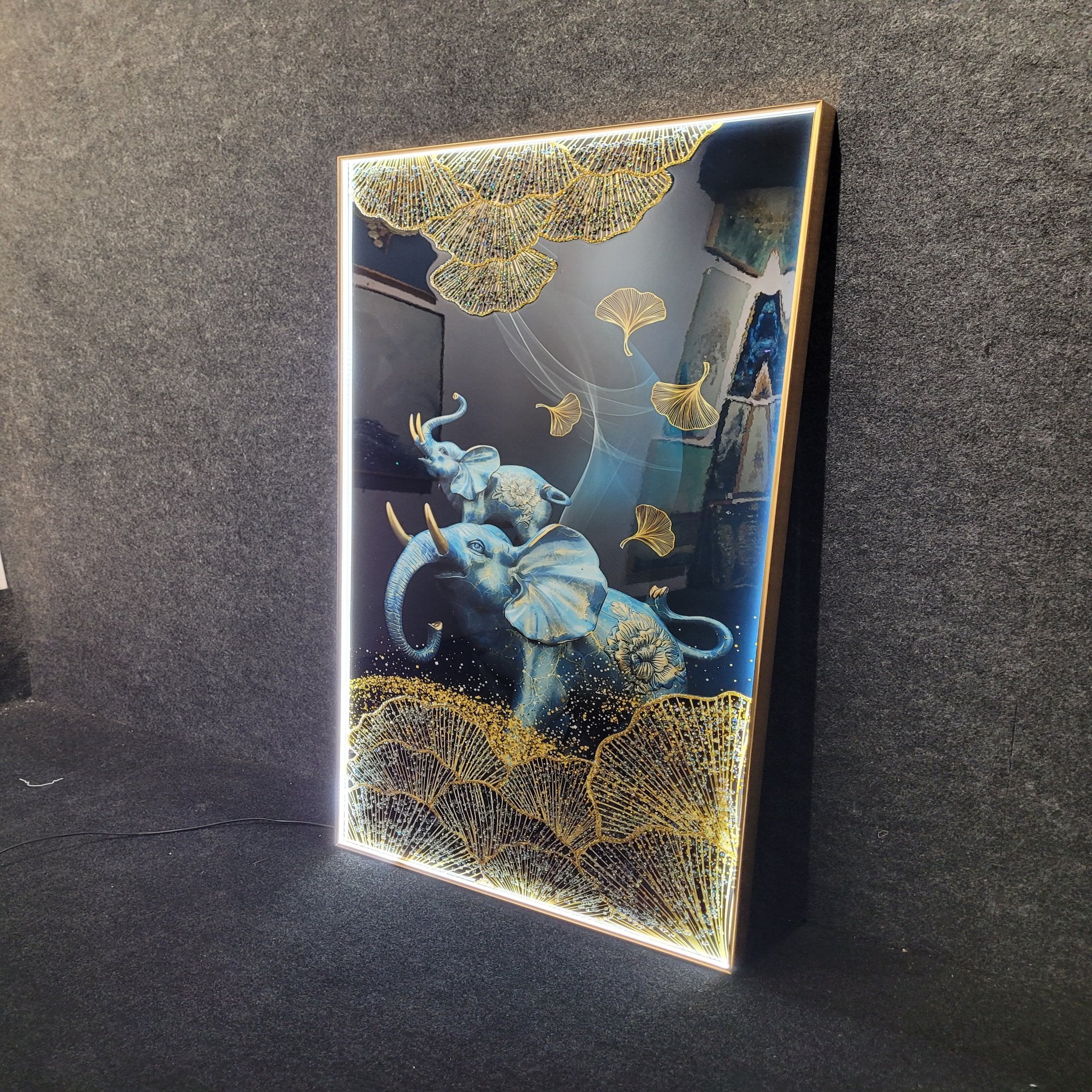 Golden Serenade Elephants LED Crystal Wall Art