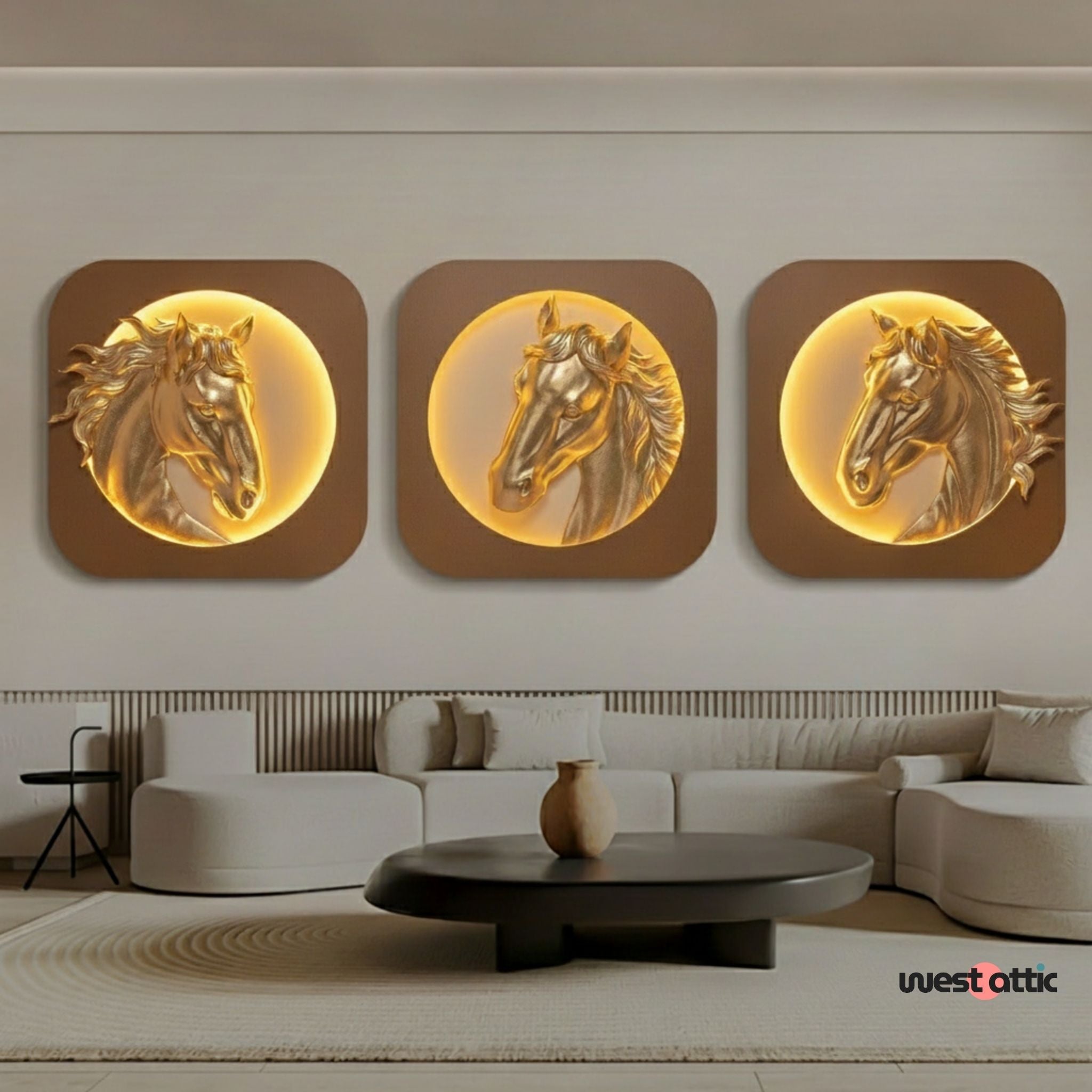 Golden Stallion 3D Wall Art (Set of 3)