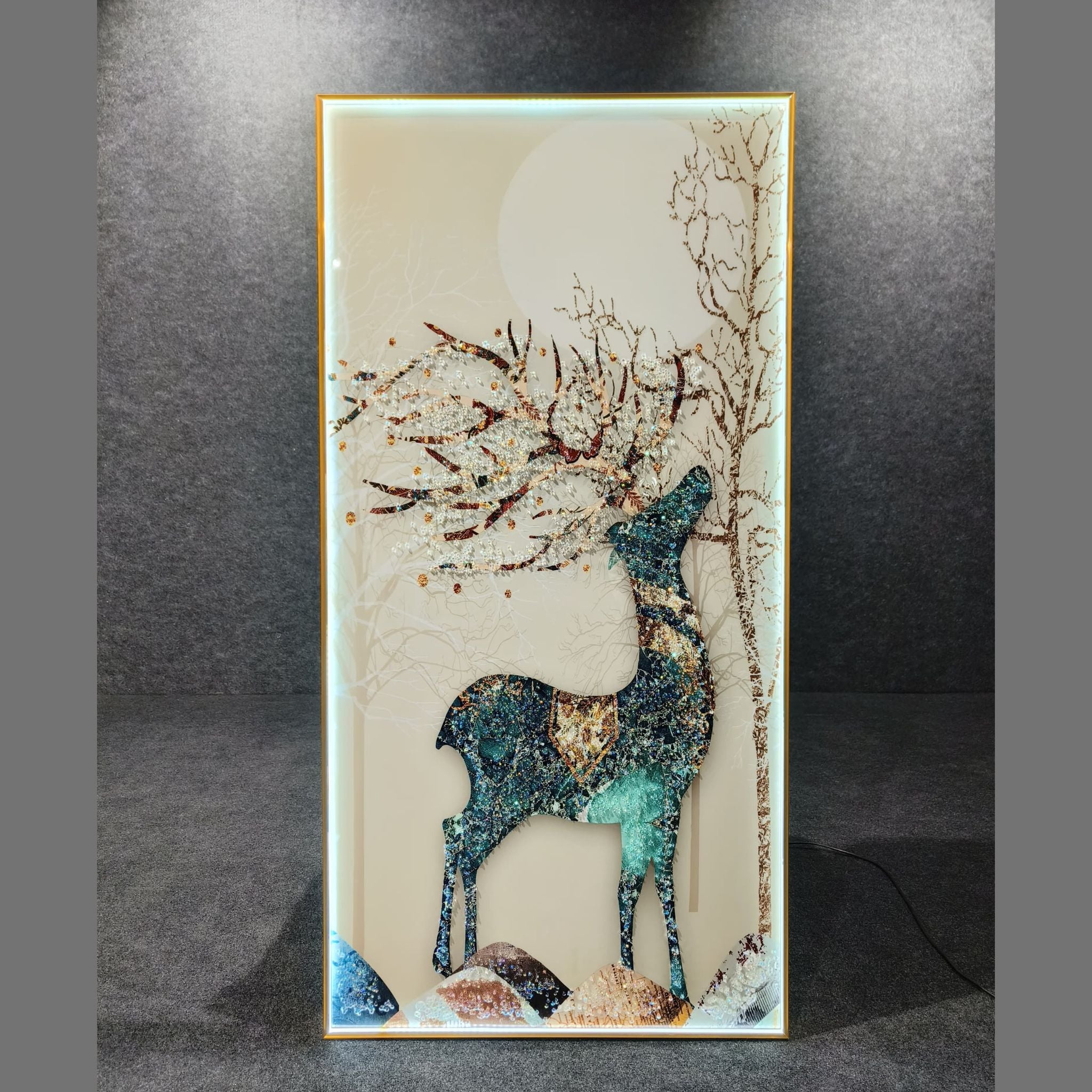 Iridescent Reindeer Crystal Wall Painting with LED