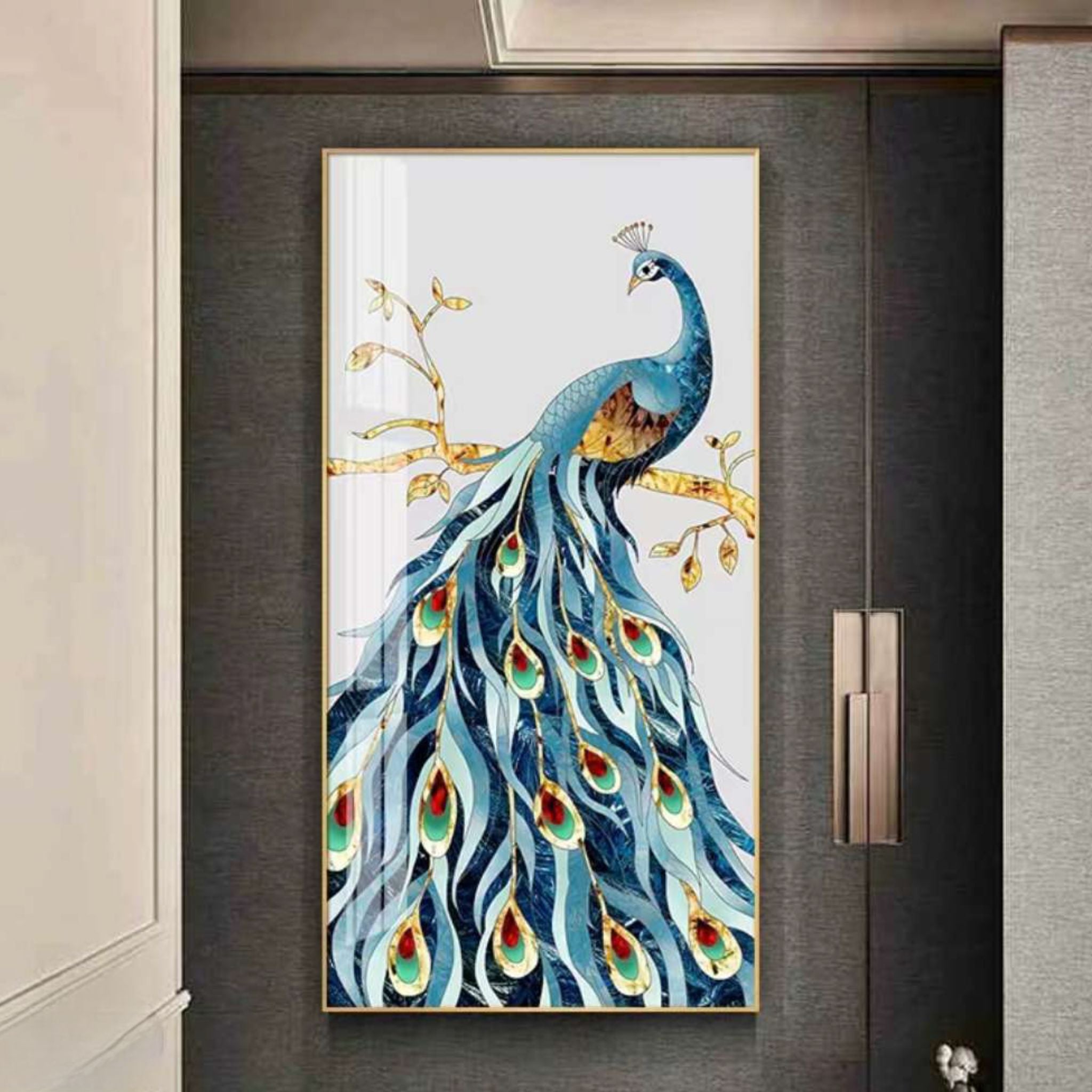 Majestic Peacock Crystal Wall Painting