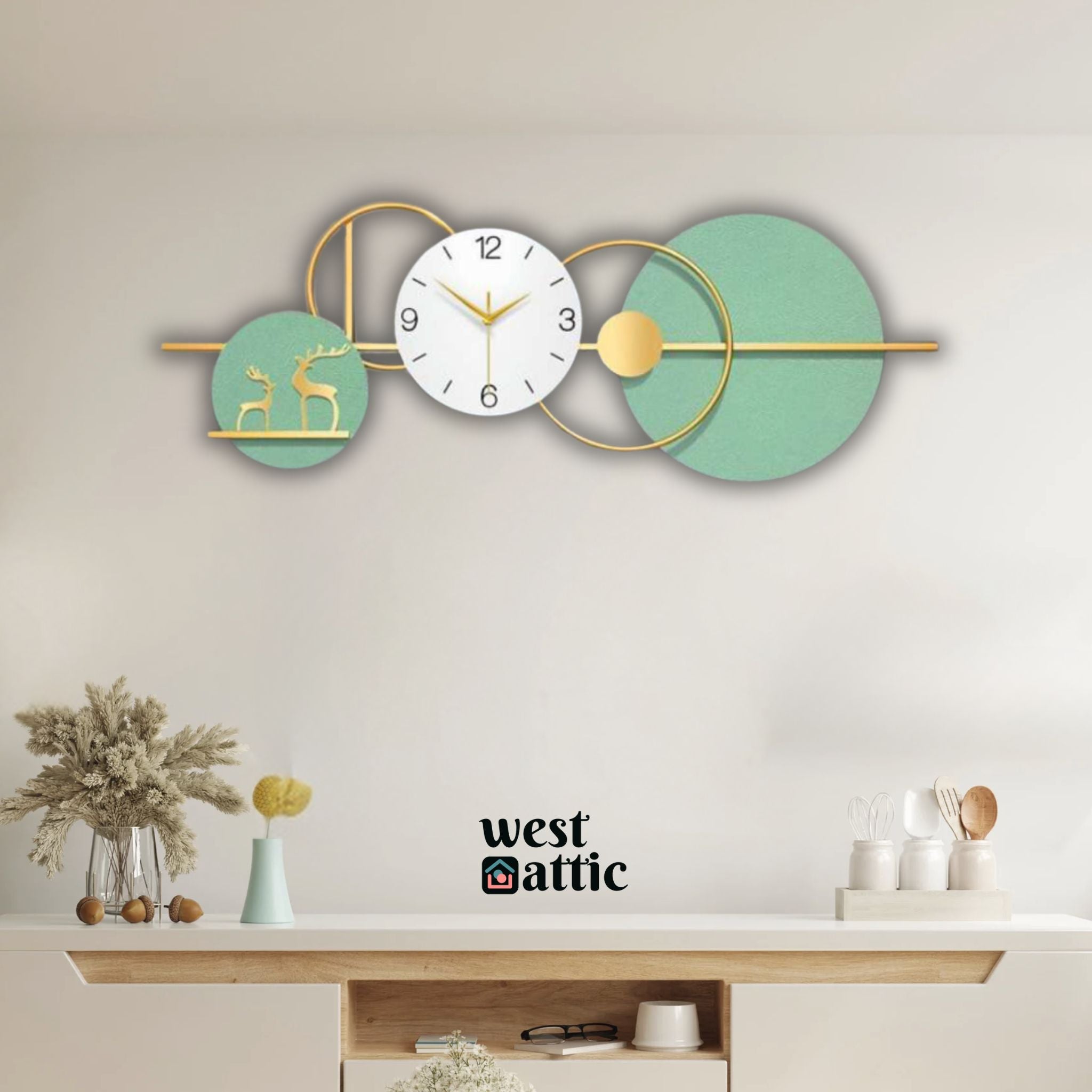 Mint Harmony Deer Wall Clock