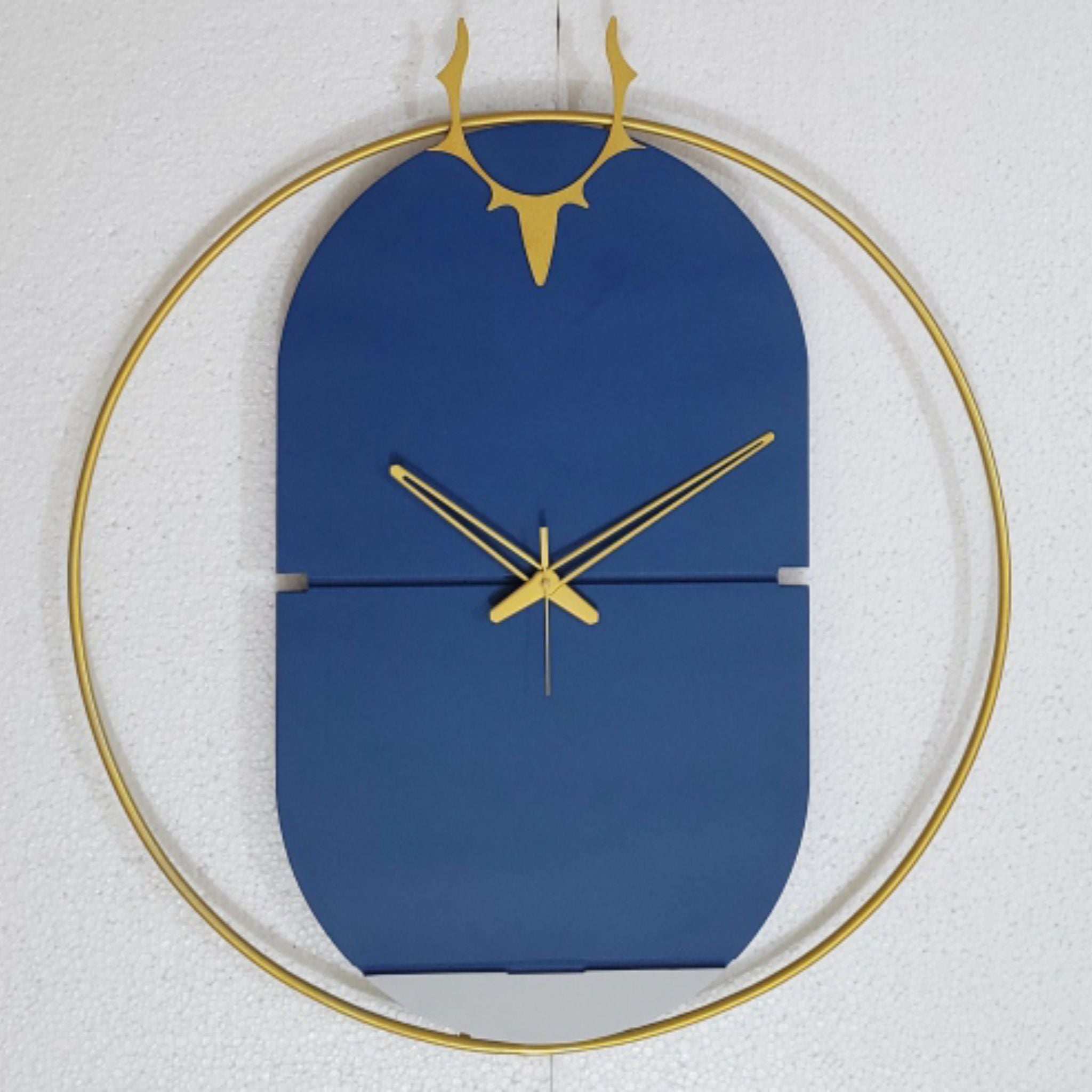 Nordic Deer Blue and Gold Round Wall Clock