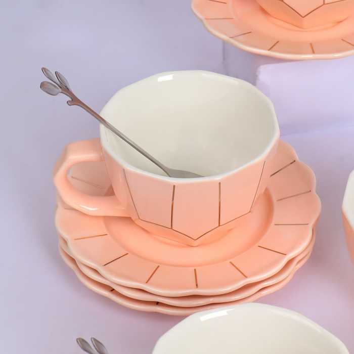 Peach Fuzz Cup and Saucer Set - Set of 6