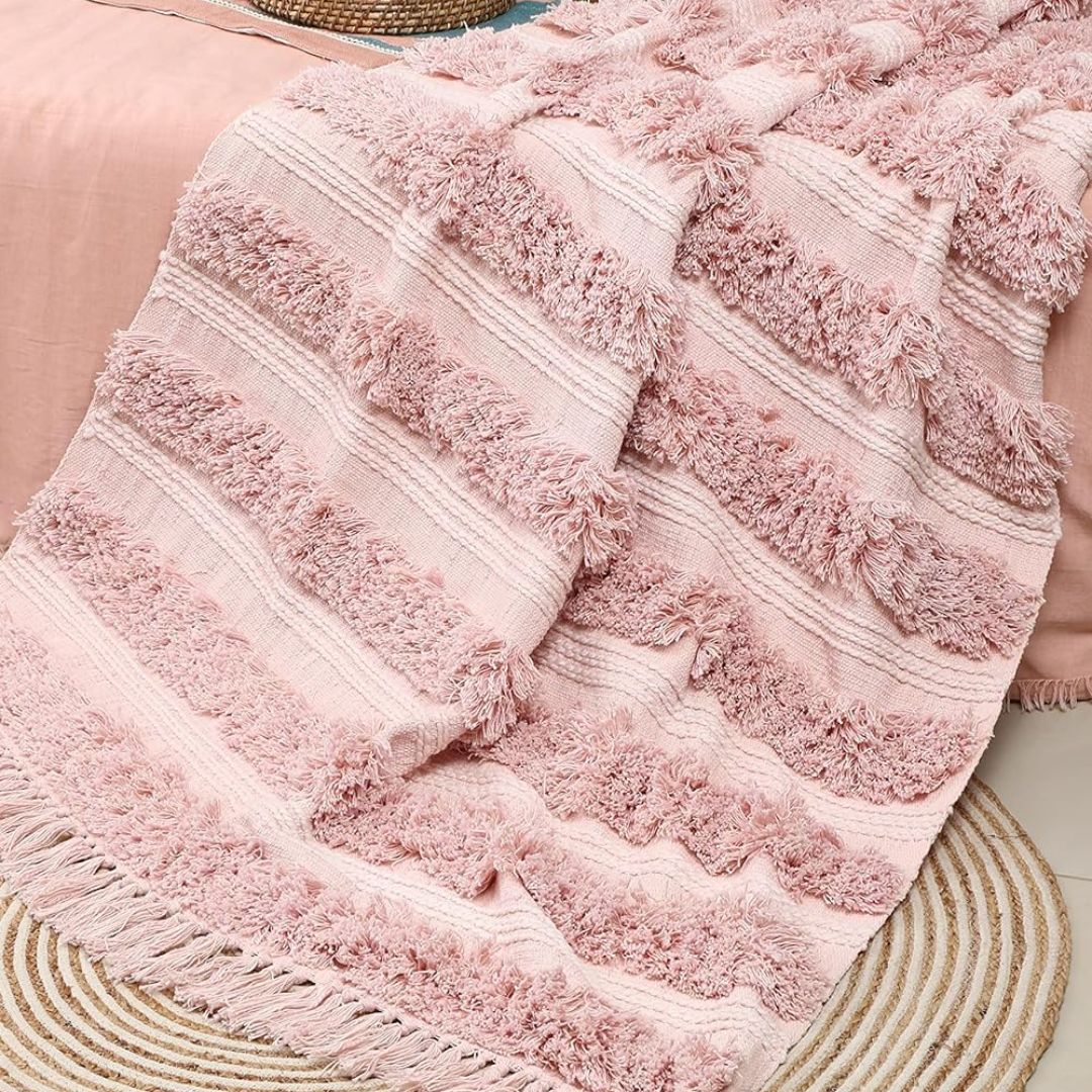 Pink Fringe Style Throw