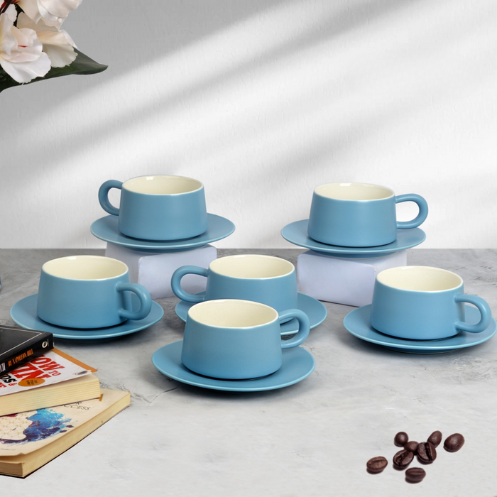 Porcelain Blue Cup and Saucer - Set of 6