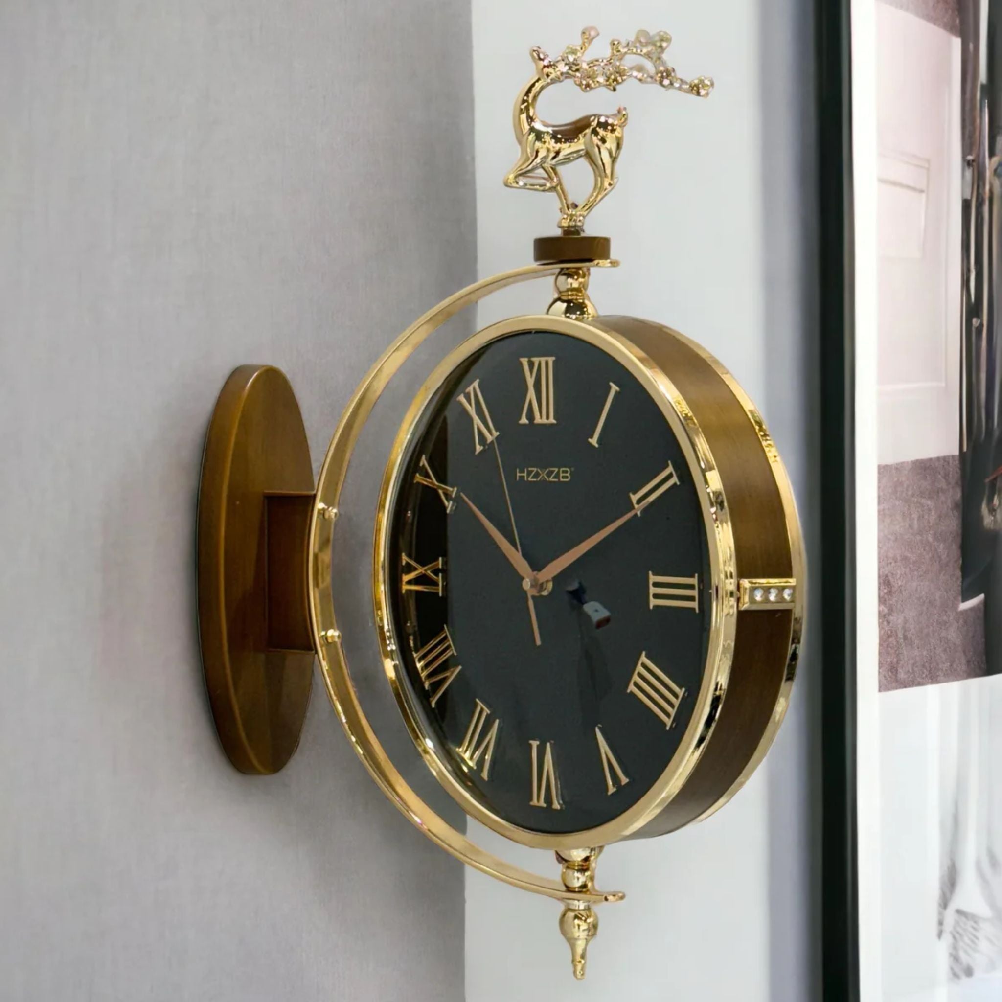 Prancing Deer Rotating Dual Dial Wall Clock