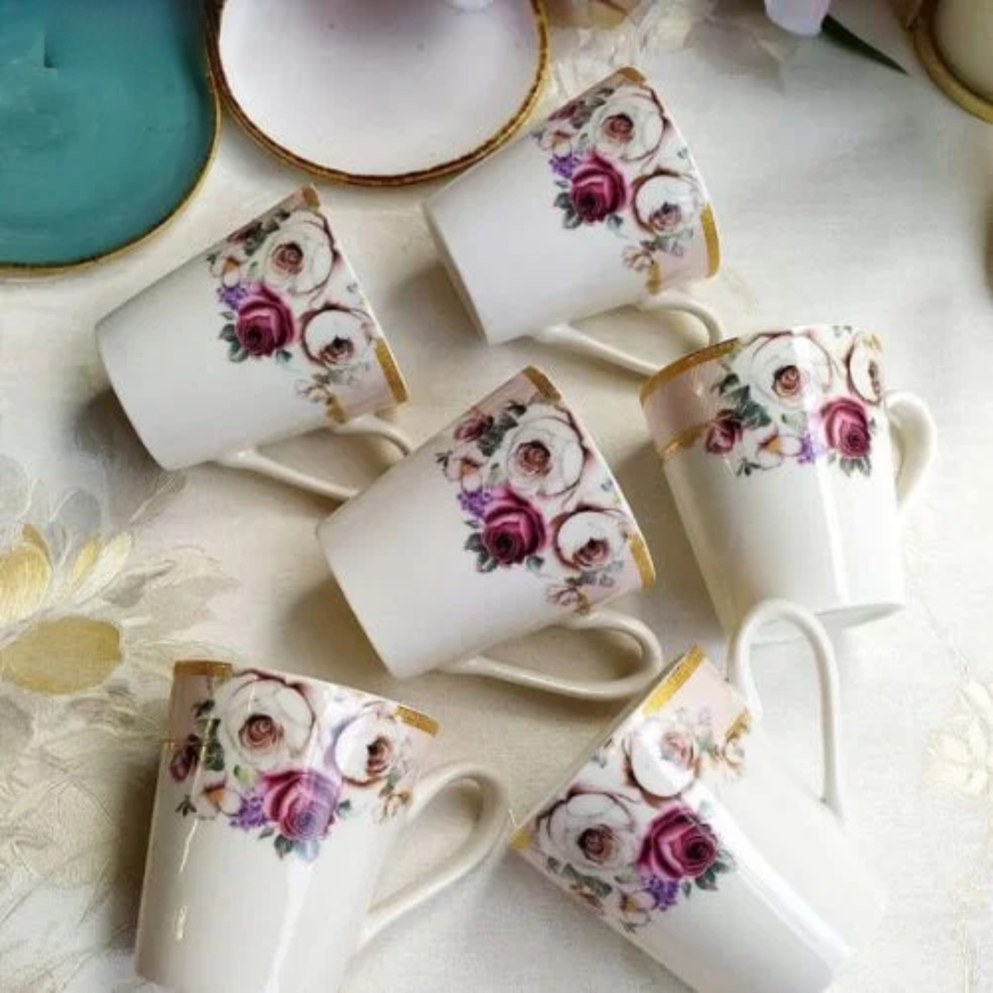 Fuschia Floral Porcelain Mug - Set of 6