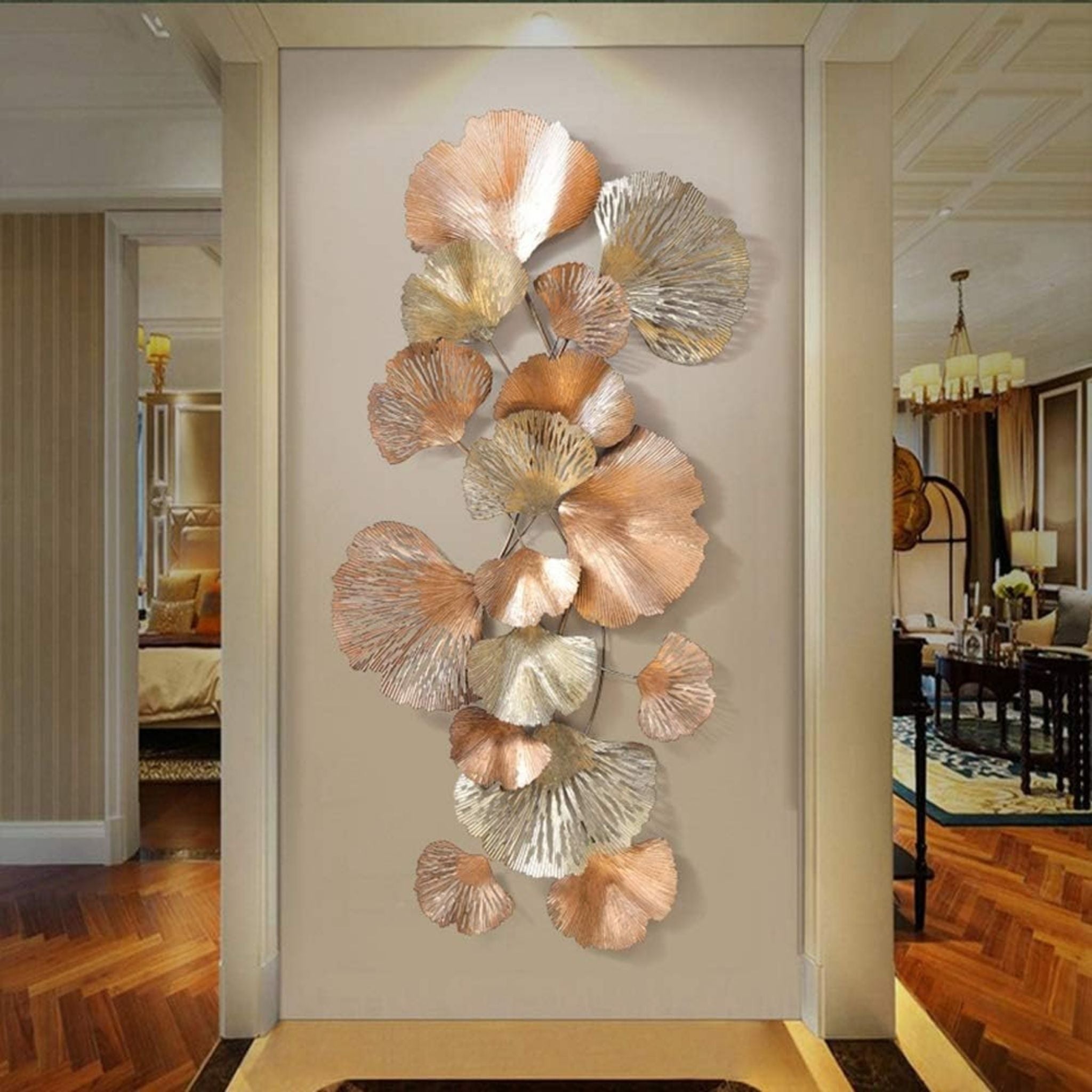 Rose Gold Ginkgo Foliage Walll Art