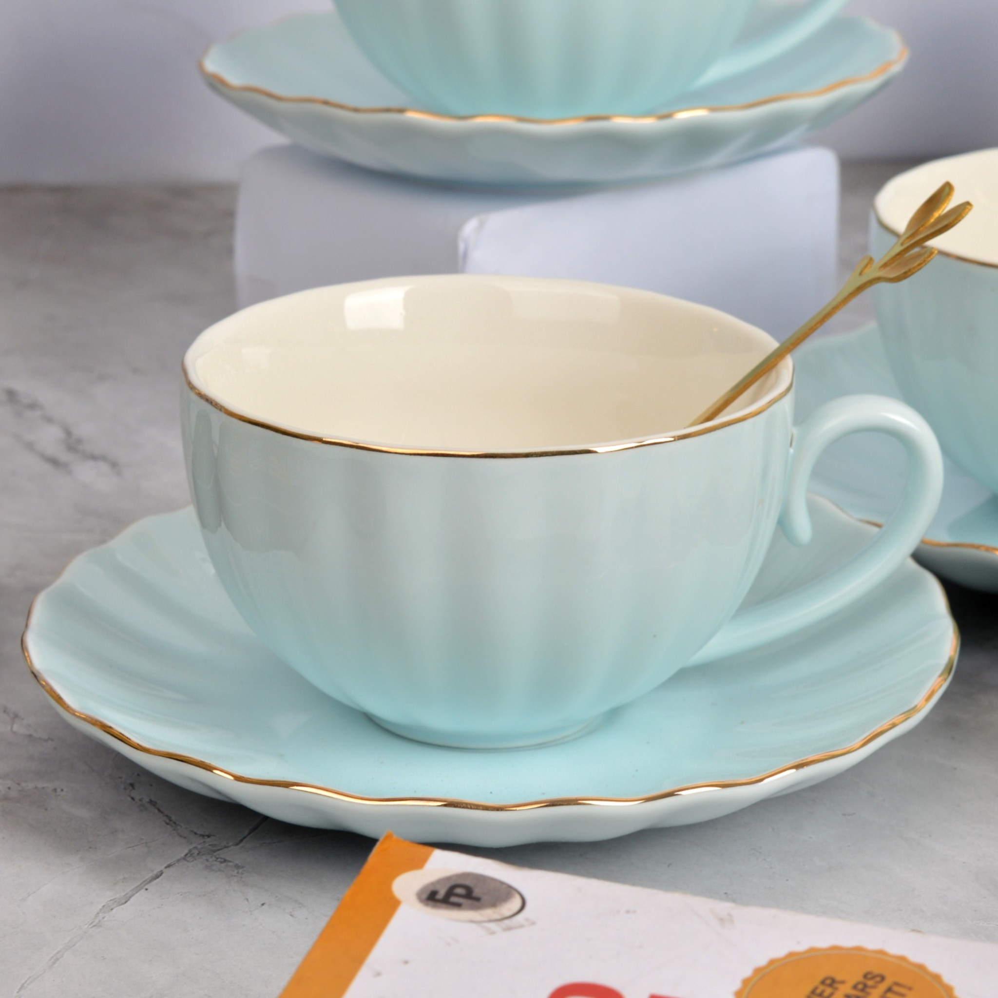 Serene Sky Tea Cups and Saucer Set - Set of 6