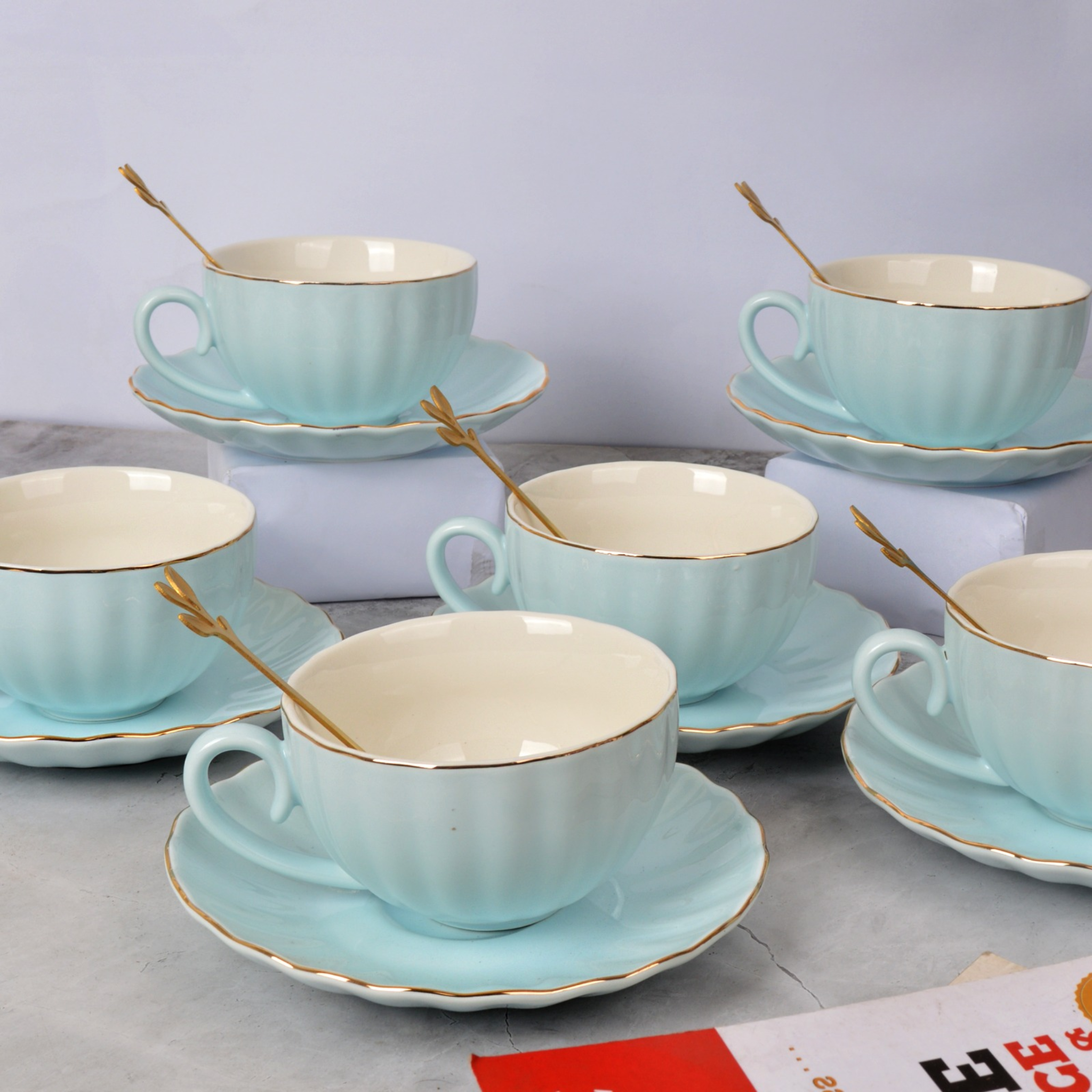 Serene Sky Tea Cups and Saucer Set - Set of 6