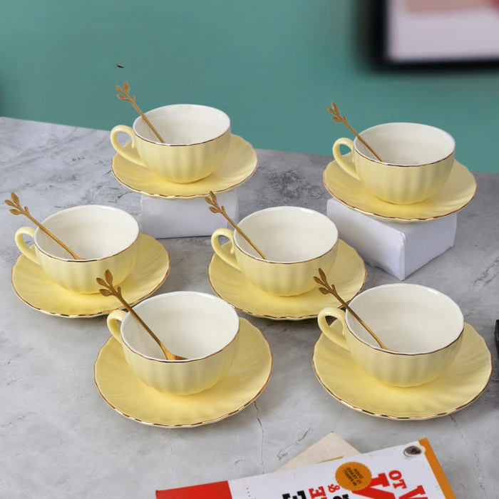Serene Sunshine Tea Cups and Saucer Set - Set of 6