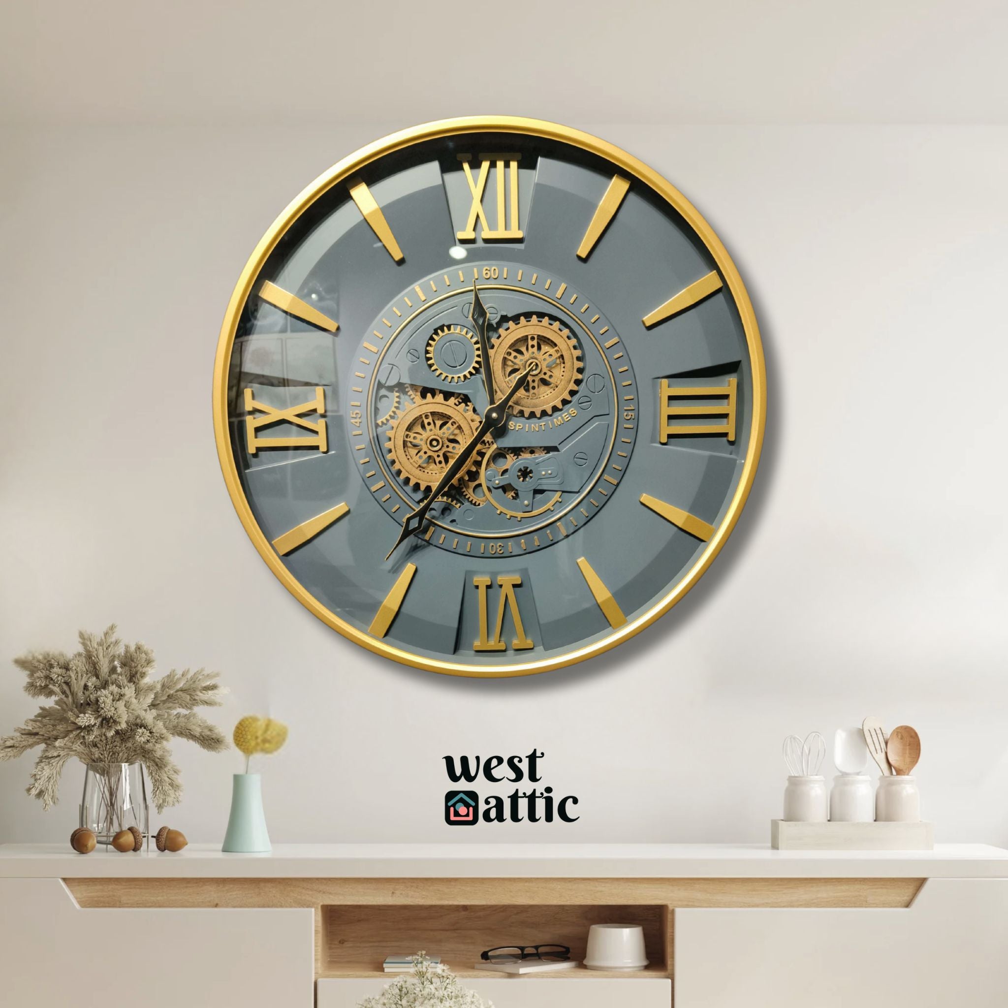 Slate Gold Gear Wall Clock